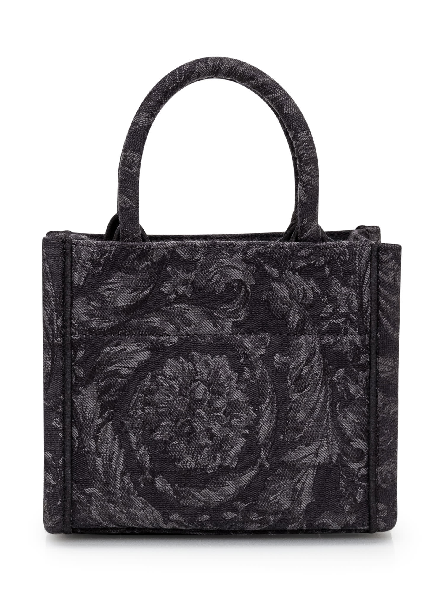 Shop Versace Extra Small Tote Athena Barocco Bag In Black- Gold