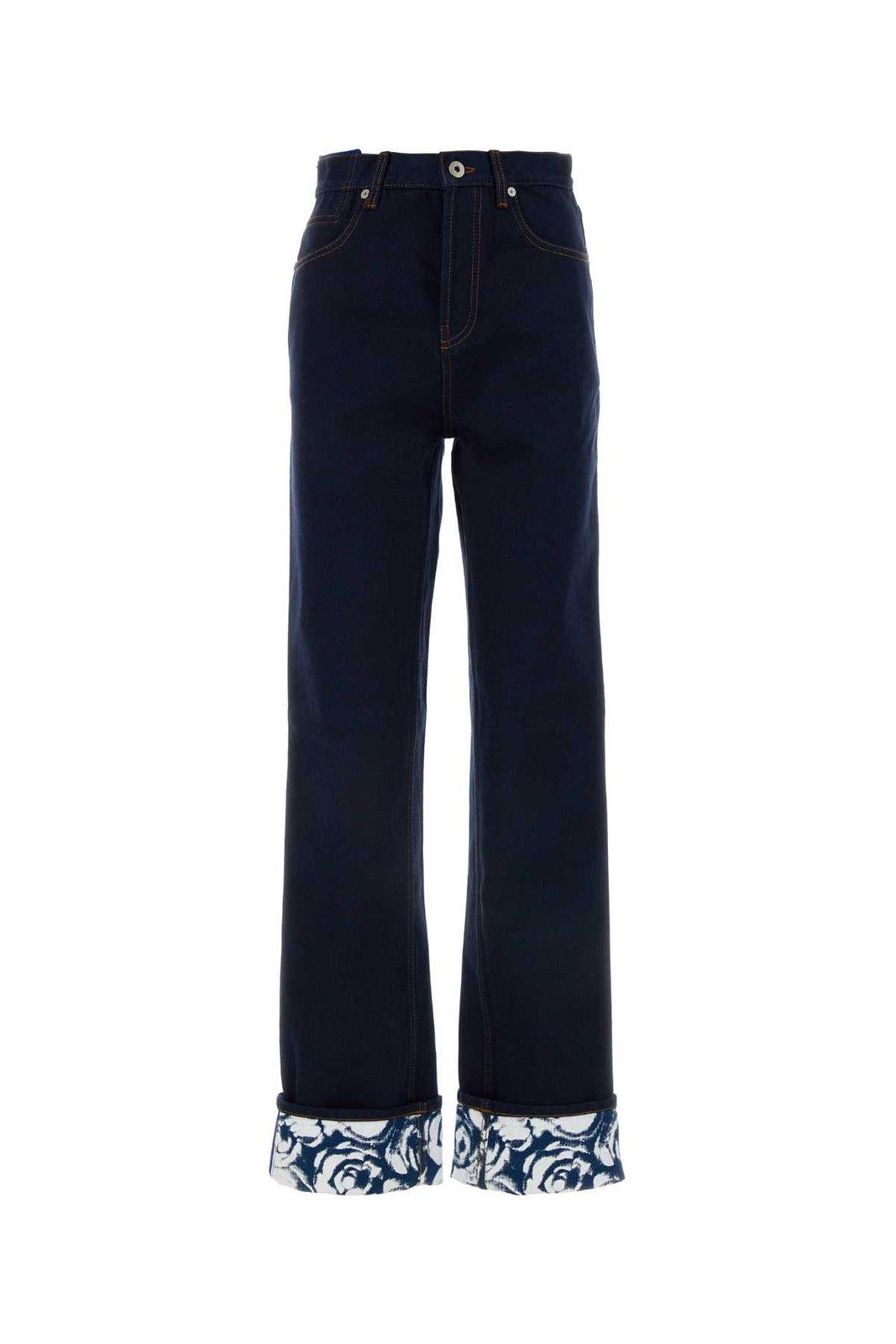 Burberry Logo-patch Straight-leg Turn-up Hem Jeans In Indigo Blue