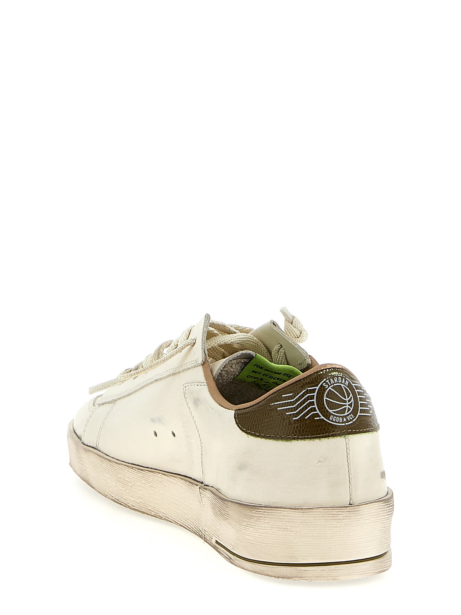 Golden Goose Stardan White Leather Sneakers With Green Star And Heel In Green