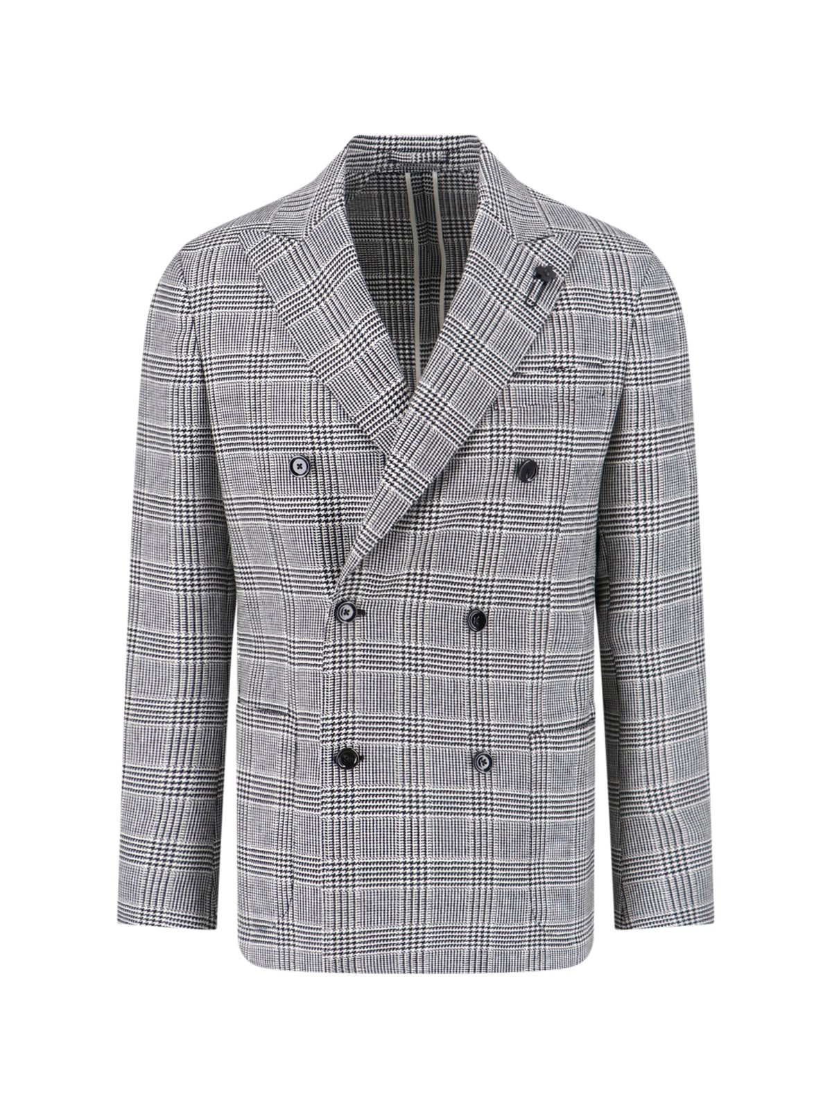 Lardini Double-breasted Check Pattern Blazer Jacket In Gray