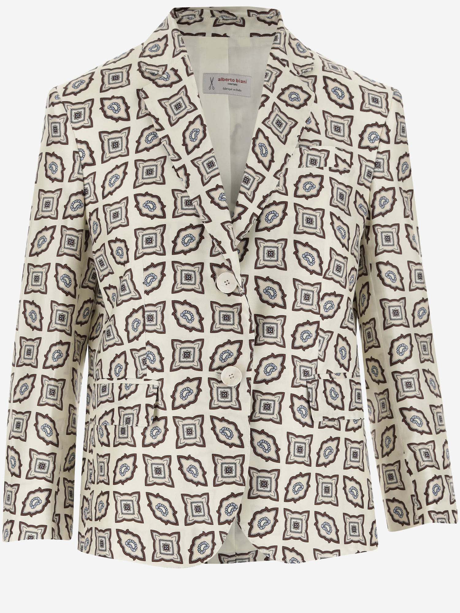 Single-breasted Silk Jacket With Geometric Pattern