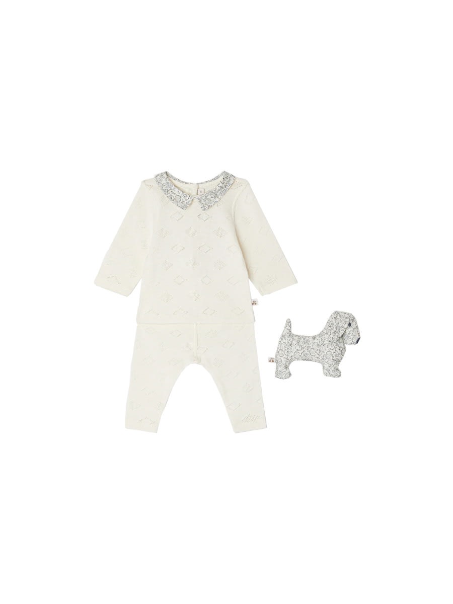 Bonpoint Babies' Denice Floral-collar Dog-comforter And Trousers Set In Gray