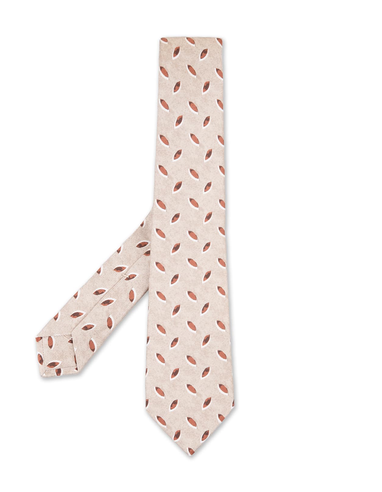 Light Beige Tie With Brown Leaves Pattern