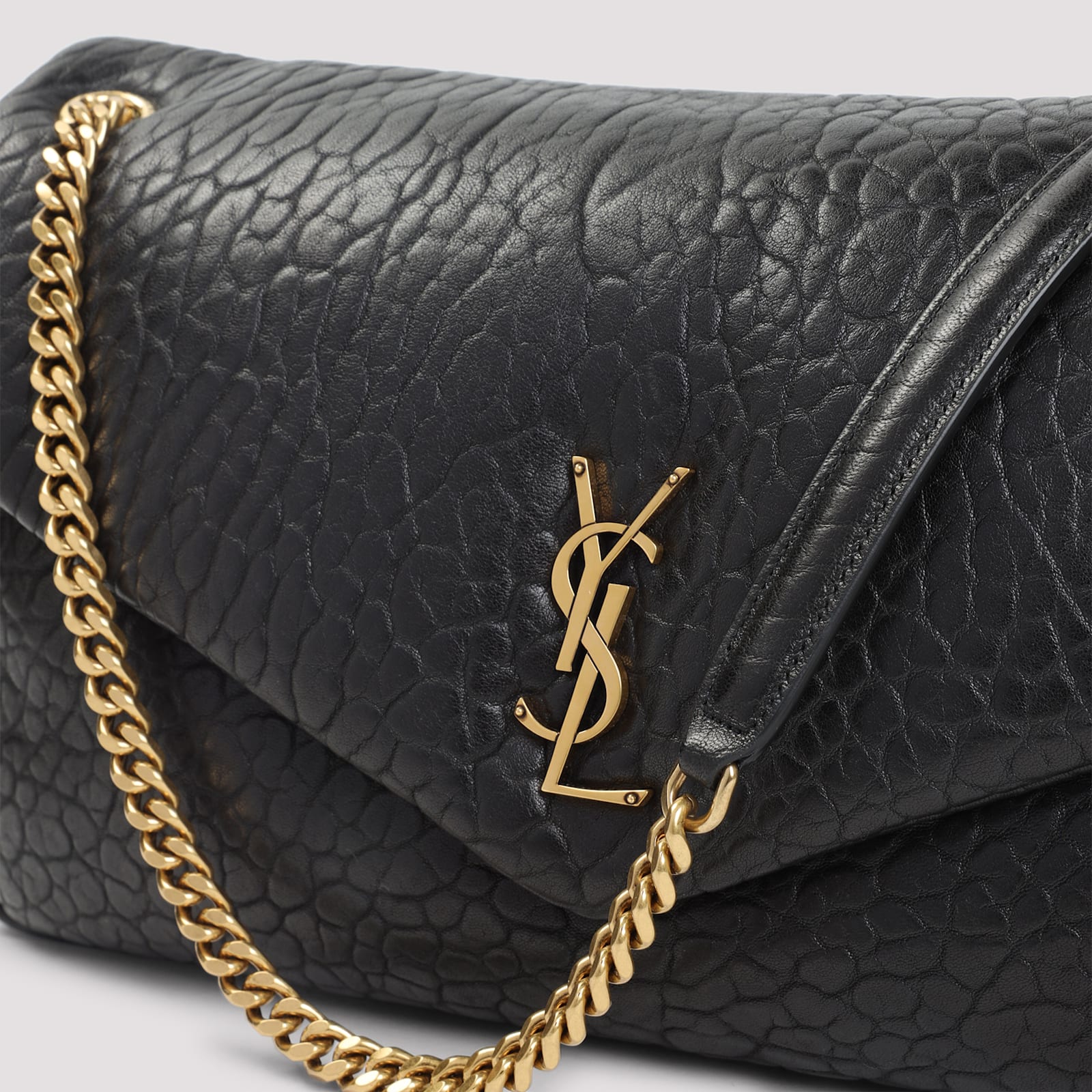 Saint Laurent Leather Shoulder Bag With Zip Pocket In Black