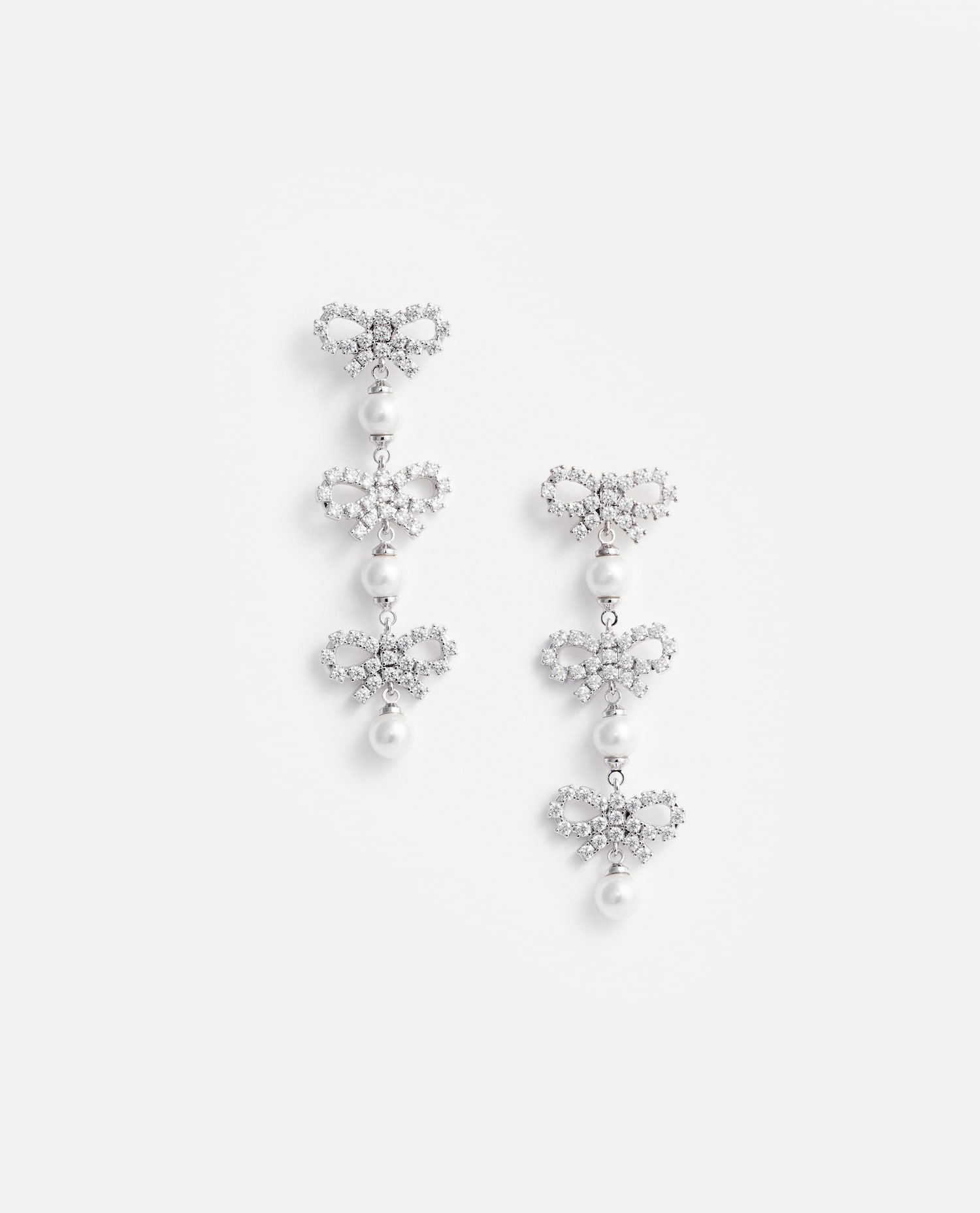 Self-portrait Micro Bow Crystal Tiered Earrings In Gray