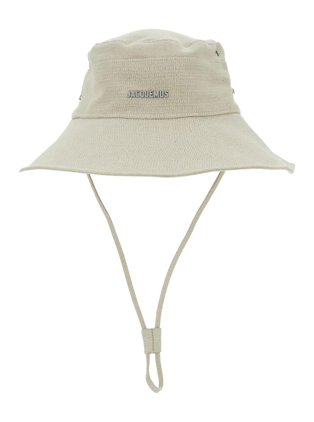 Jacquemus 'le Bob De-nimes' White Bucket Hat With Logo Lettering On The Front And Adjustable Strap In White
