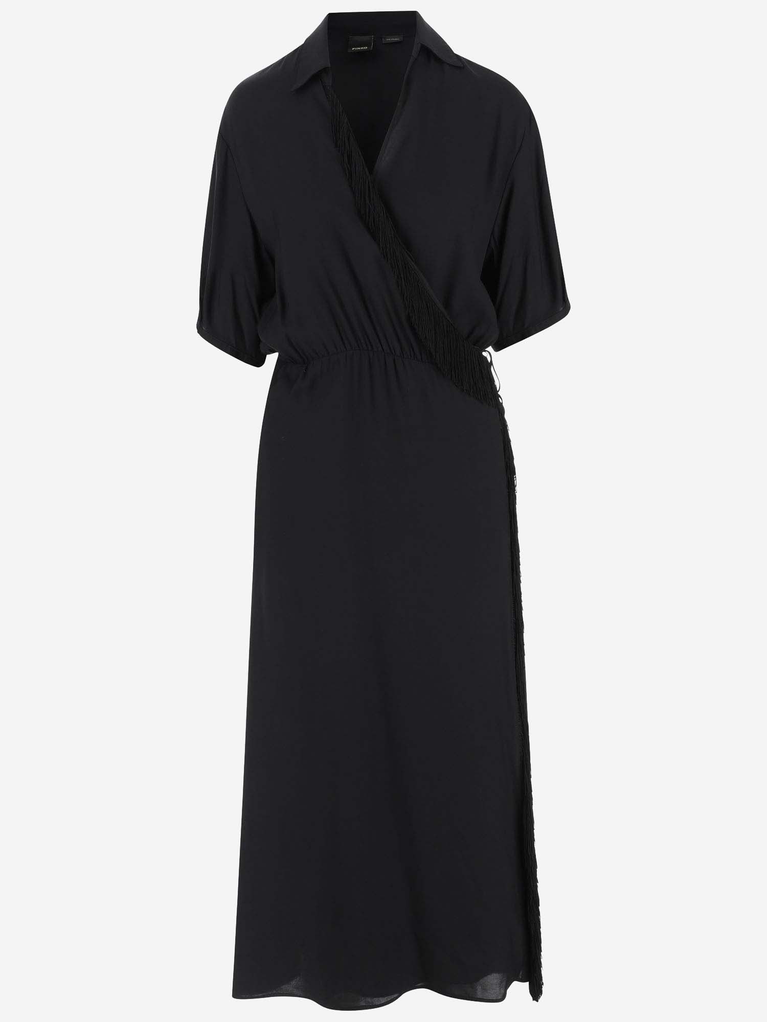 Shop Pinko Viscose Twill Dress With Bangs In Black