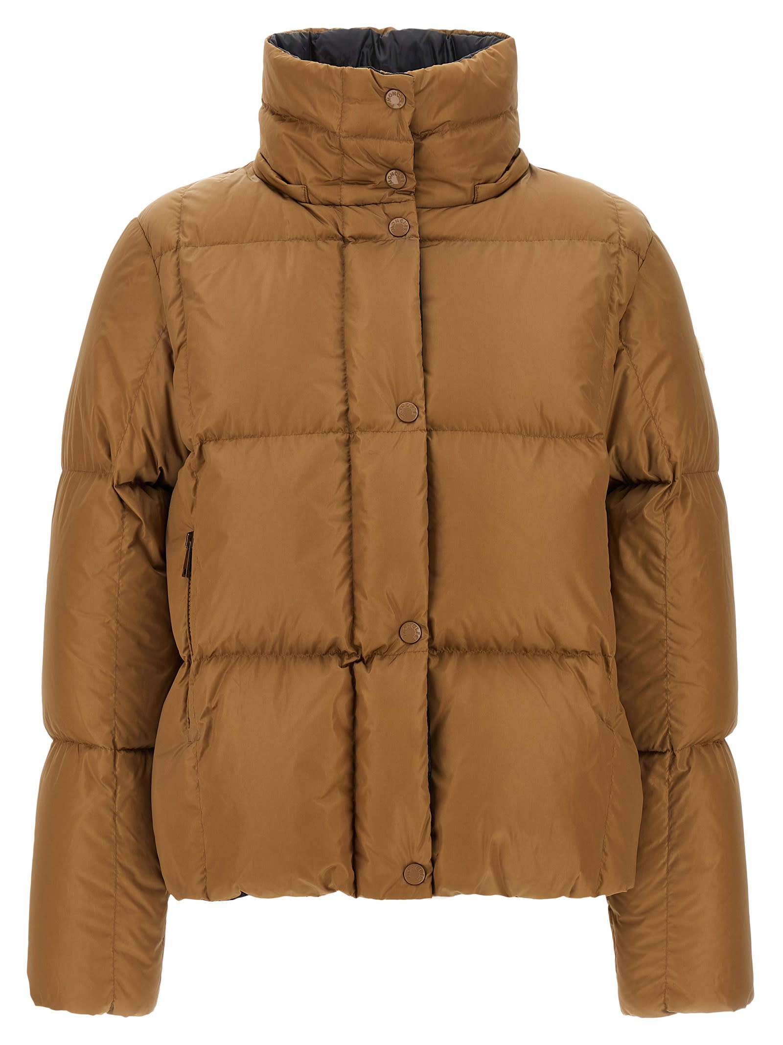 Moncler Castelnou Square-quilted Hooded Short Down Jacket In Brown