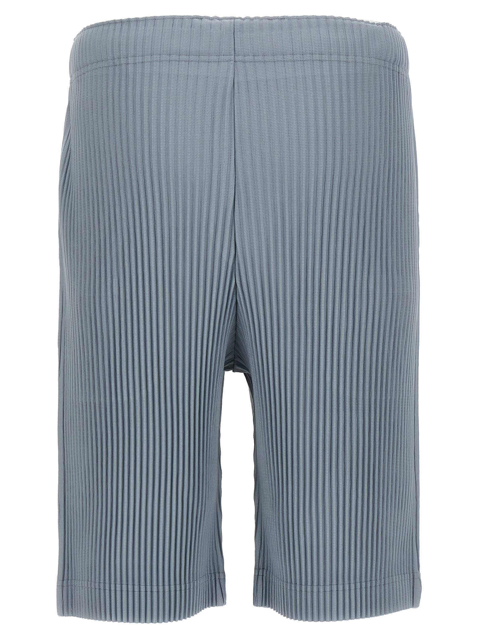 Issey Miyake Pleated Waistband Ribbed Texture Pocket Shorts In Blue