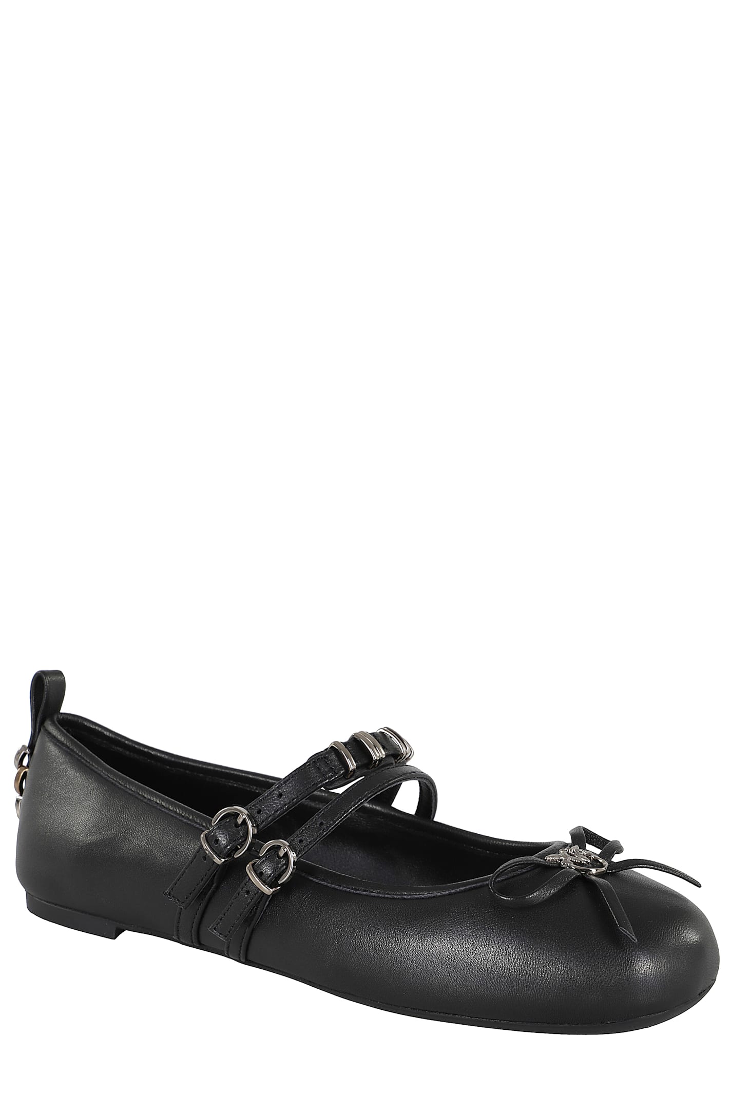 Pinko Nappa Leather Ballet Flats With Straps And Bow In Black