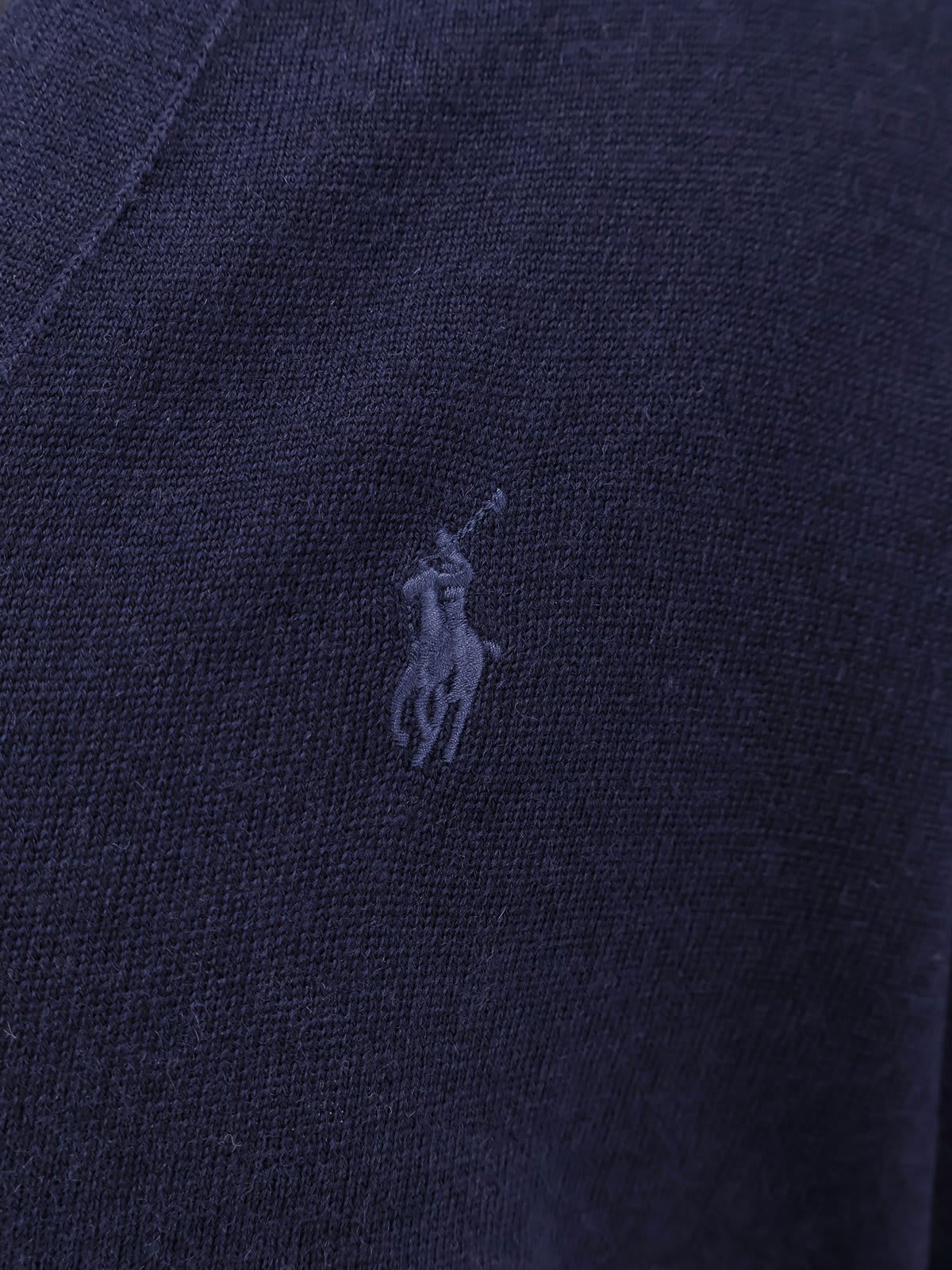 Shop Polo Ralph Lauren Logo Embroidered V-neck Jumper In Hunter Navy