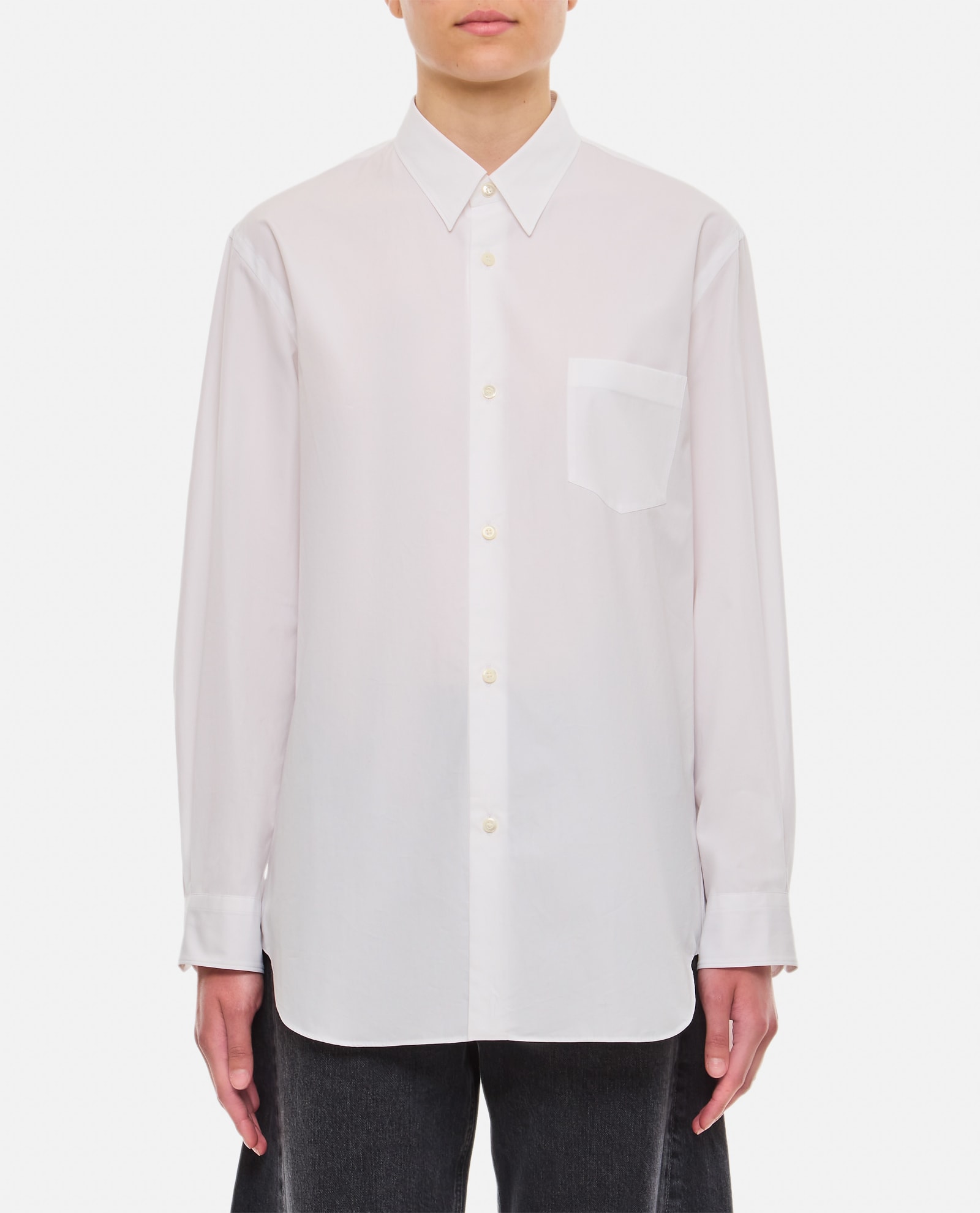 Shop Junya Watanabe Cotton Single Pocket Shirt In White