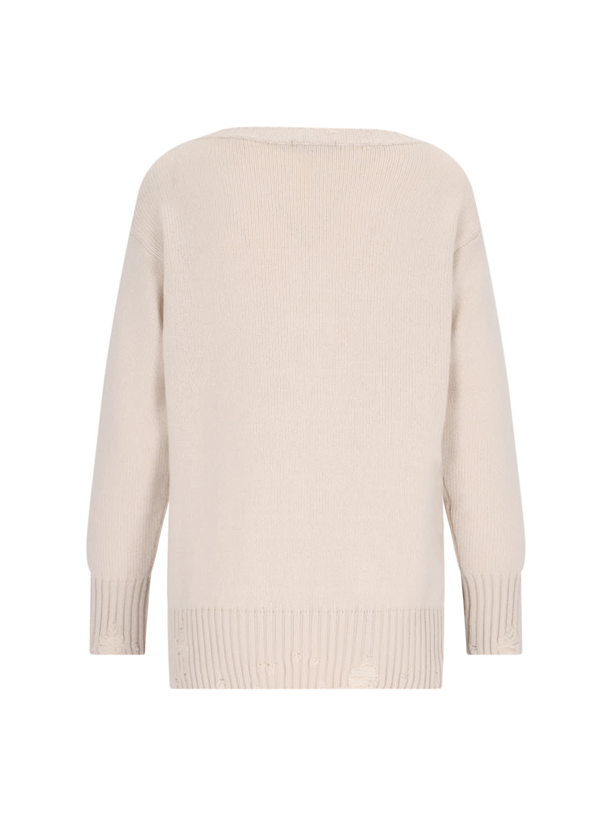 Shop Canessa Destroyed Detail Sweater In Crema