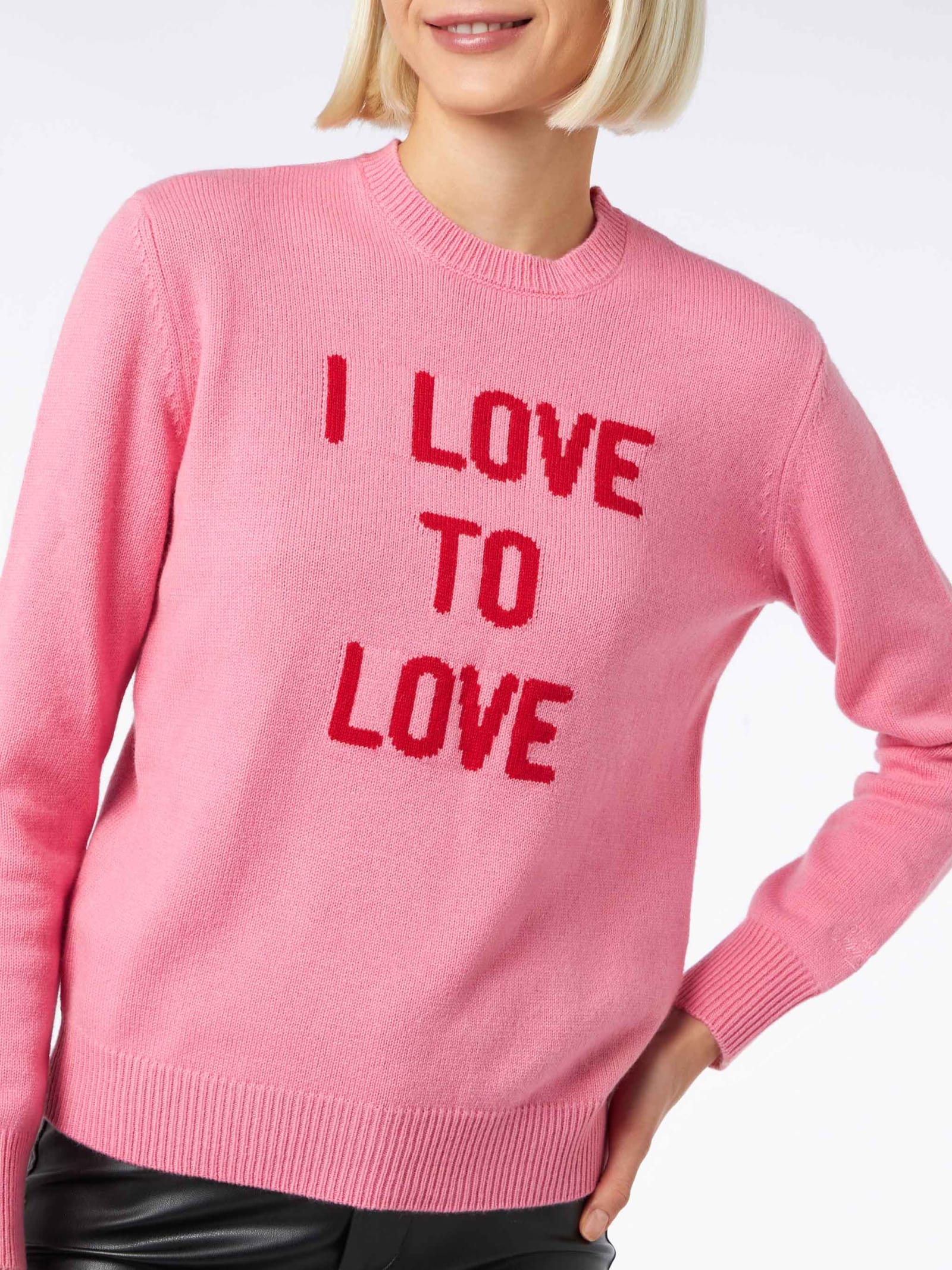 Shop Mc2 Saint Barth Woman Crewneck Pink Sweater I Love To Love Print Niki Dj Special Edition