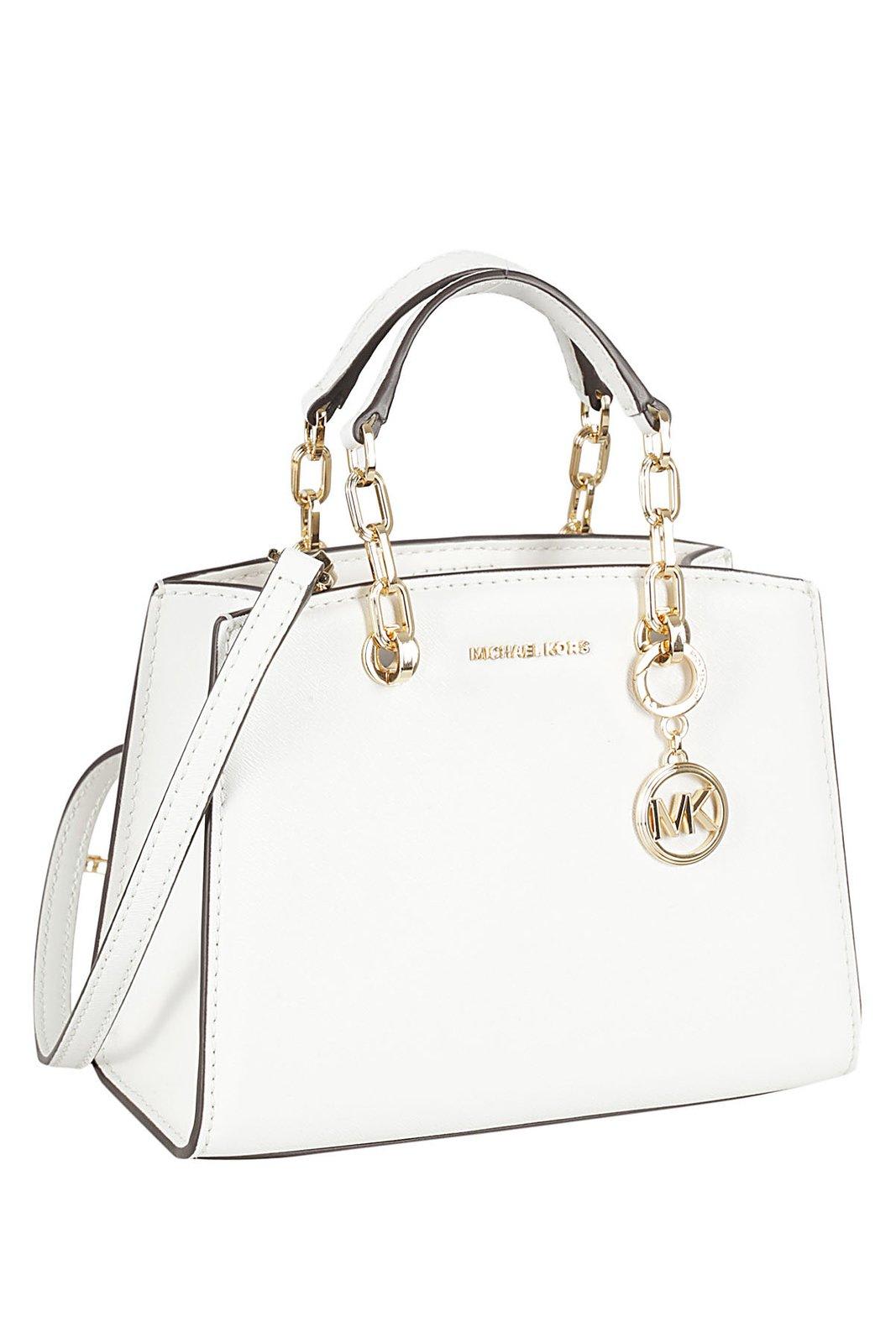 Shop Michael Michael Kors Cynthia Logo Plaque Small Bag In White