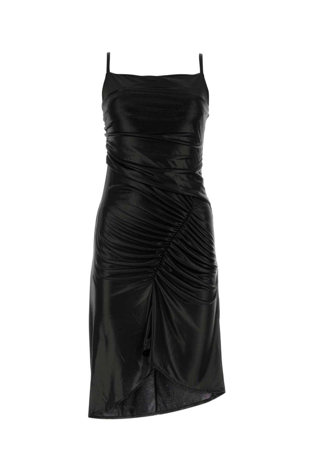 Shop Marine Serre Crescent Moon-printed Ruched Midi Dress In Black