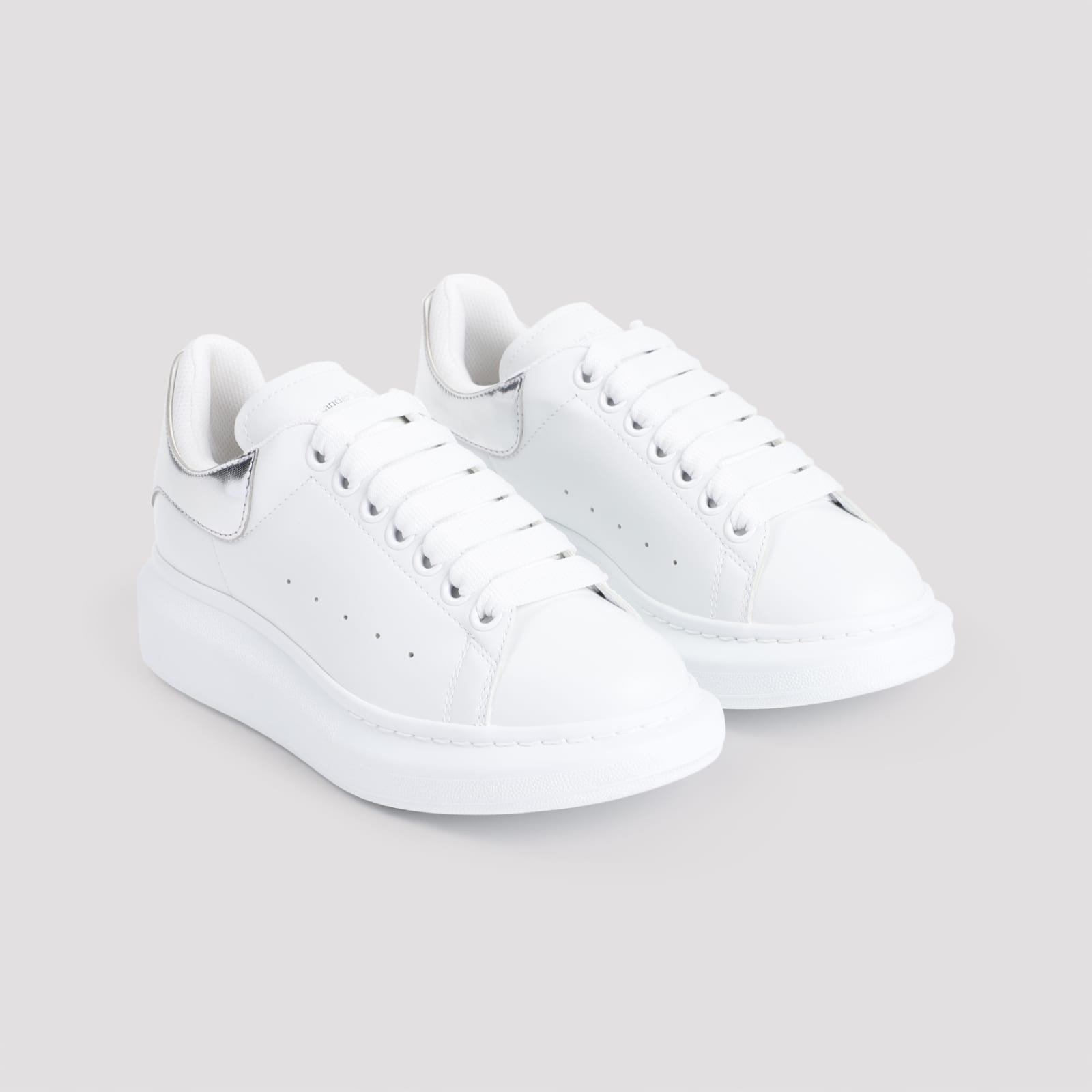 Alexander Mcqueen White Oversize Sneakers With Snake Print On The Heel In Leather Woman In White