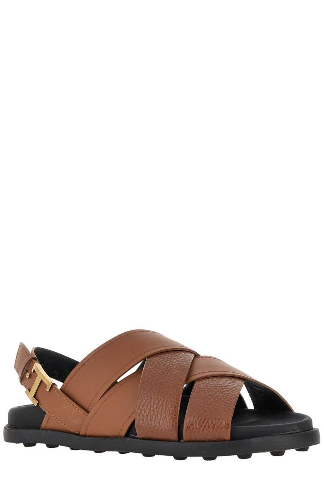 Shop Tod's Logo-buckle Interwoven Strap Sandals In Brown