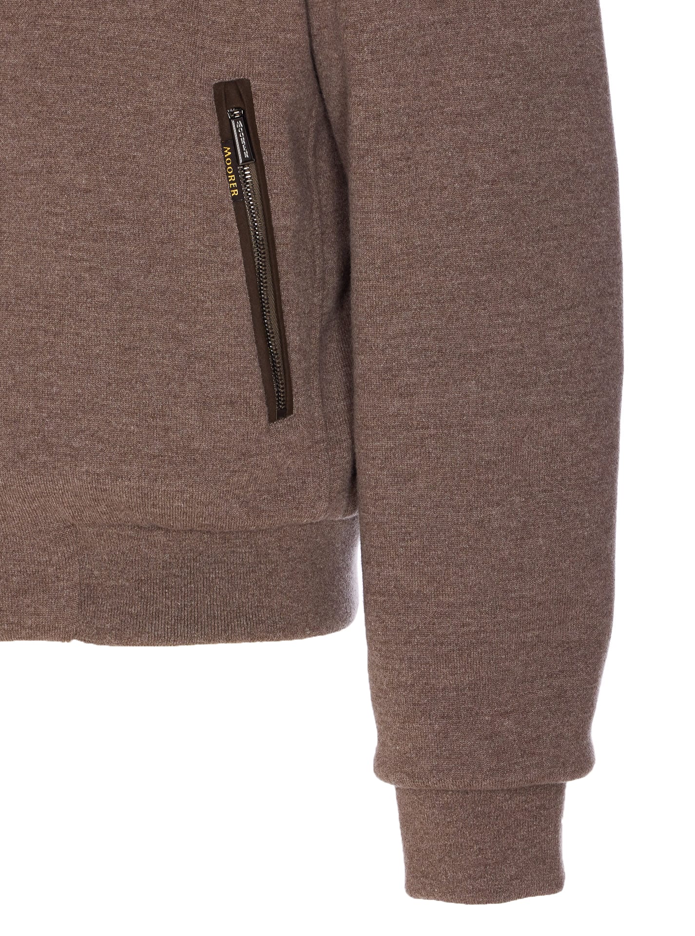 Moorer Casual Jacket With Fur Collar And Ribbed Finish In Brown