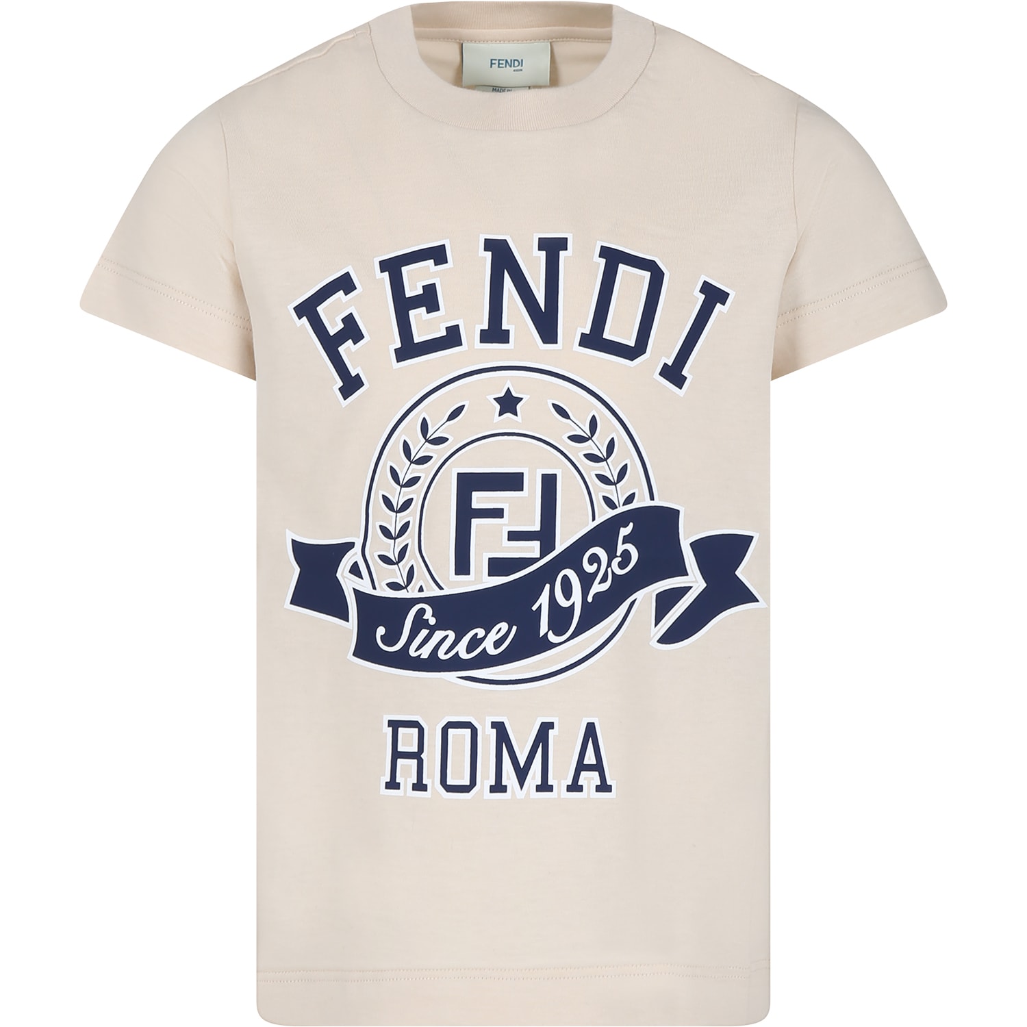 Fendi Beige T-shirt For Kids With Logo Print In Neutral
