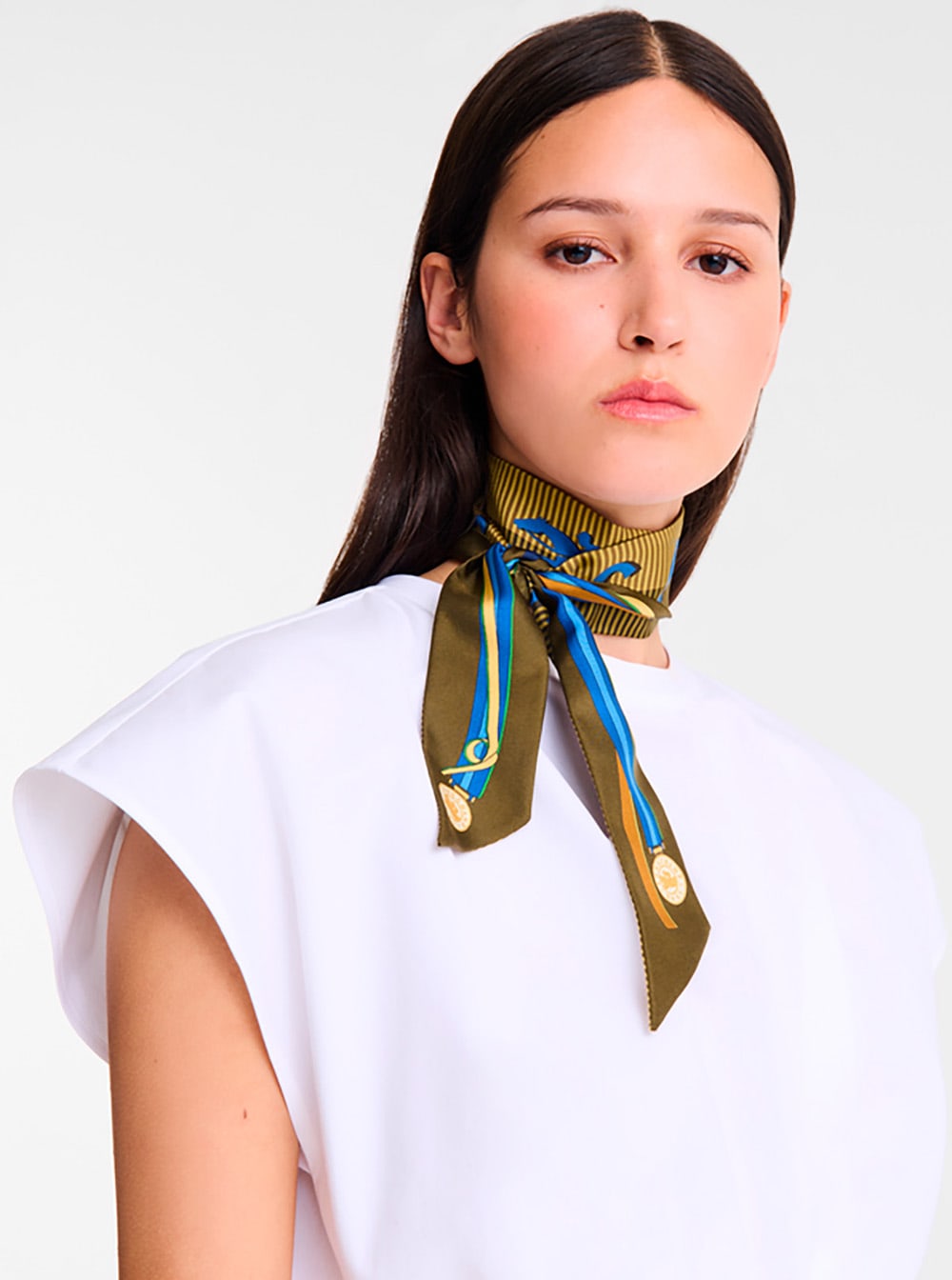 Longchamp Green Scarf With Logo Lettering Print In Silk Woman