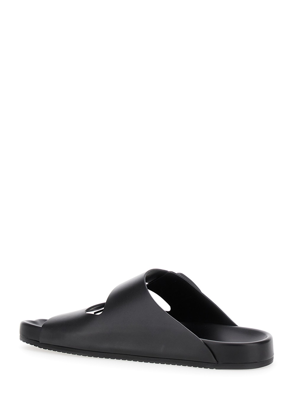 Shop Balenciaga Sunday Black Sandals With Engraved Logo In Leather Woman