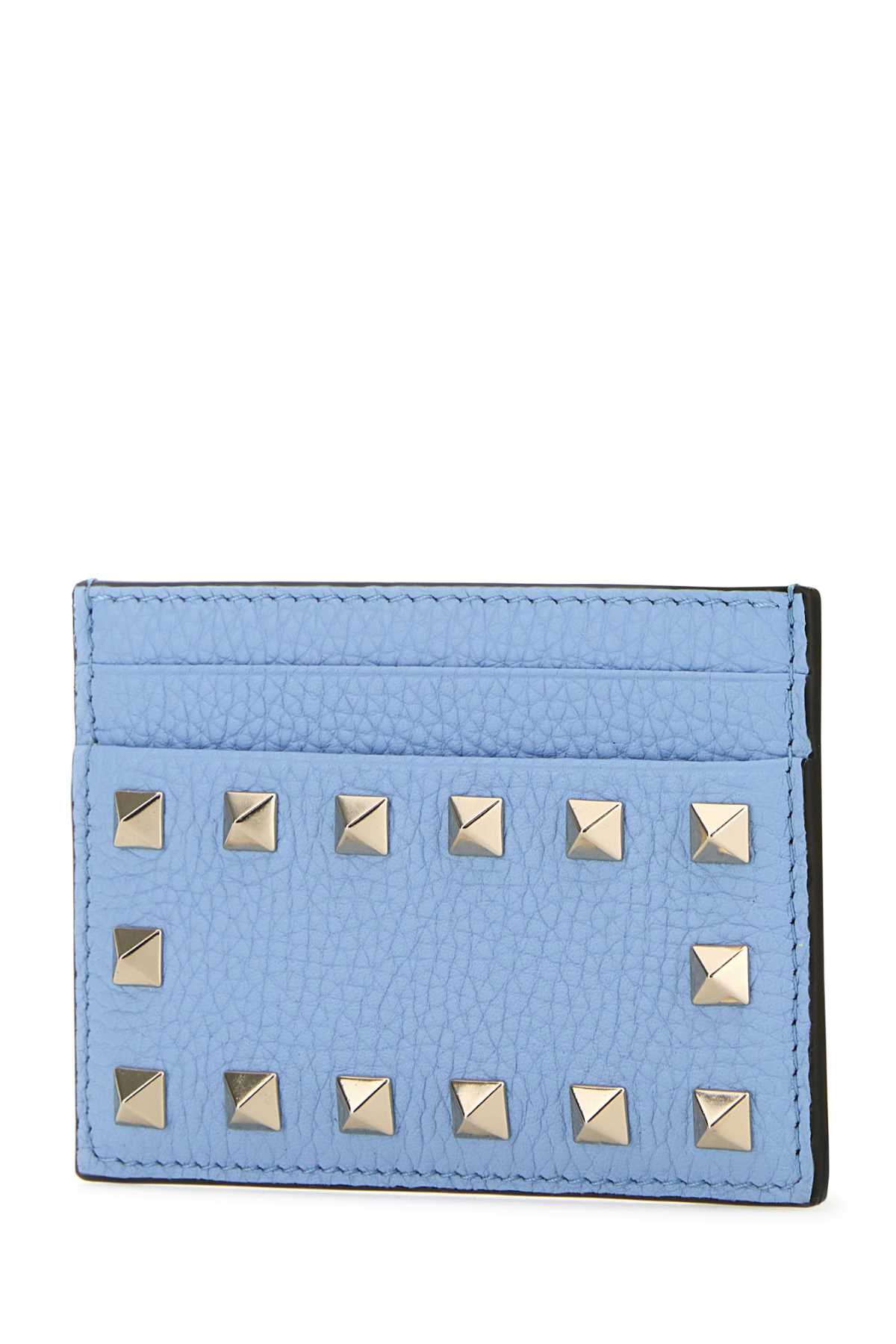 Shop Valentino Light Blue Leather Rockstud Card Holder In Popelineblue
