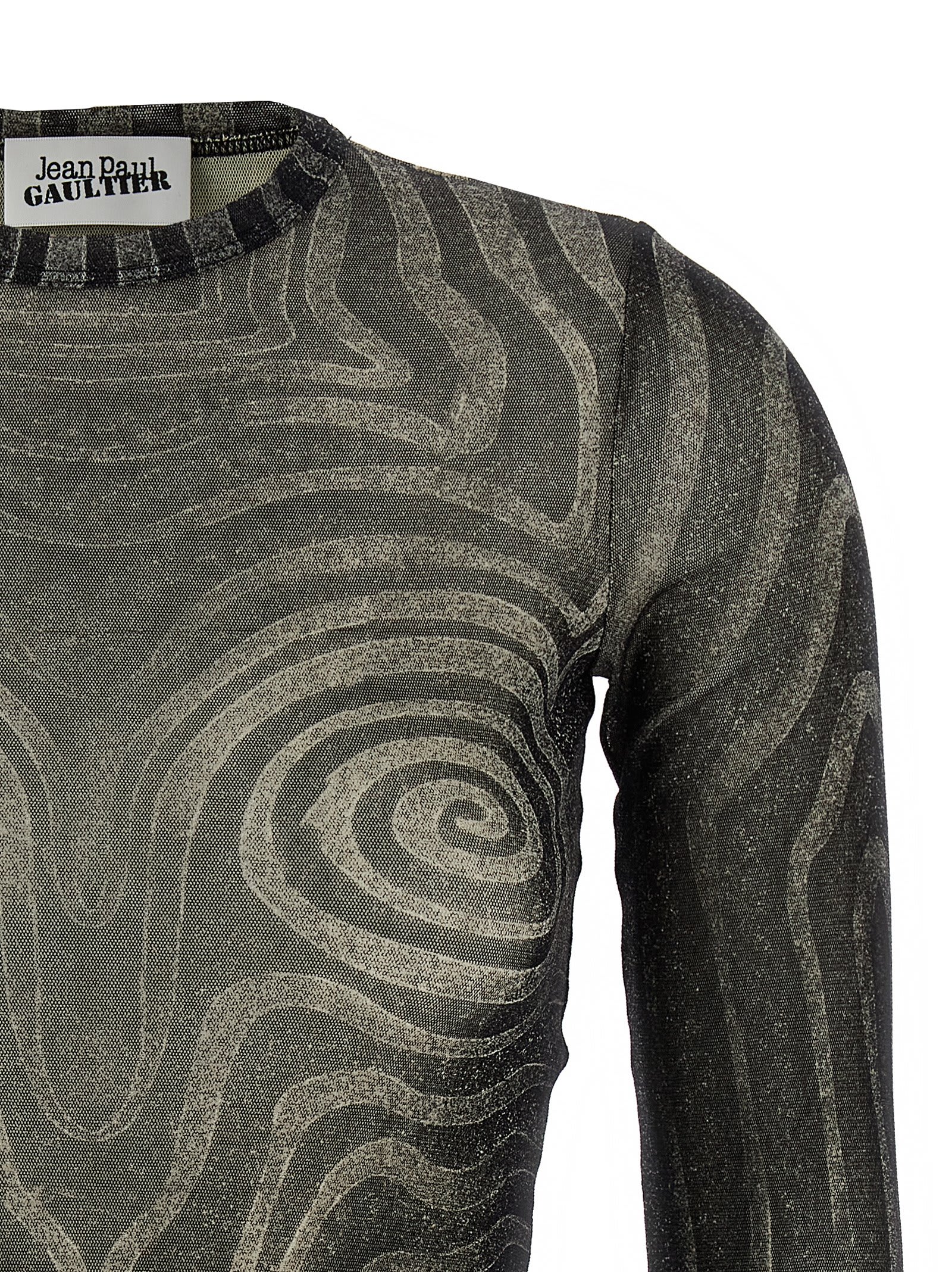 Jean Paul Gaultier Mesh Top With Geometric Pattern And Spiral Print