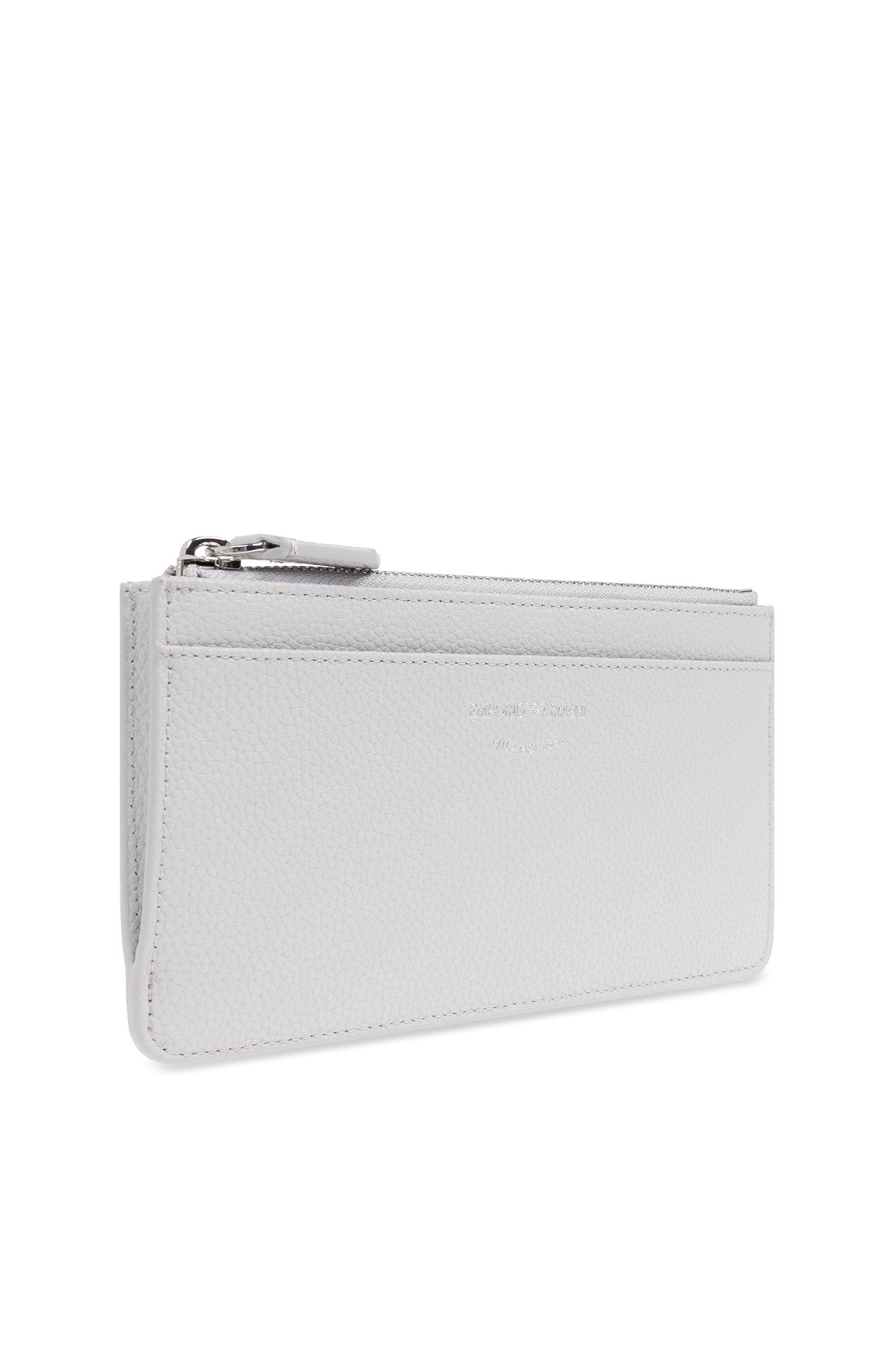 Emporio Armani Myea Deer-print Card Holder With Zip In Oyster Mushroom