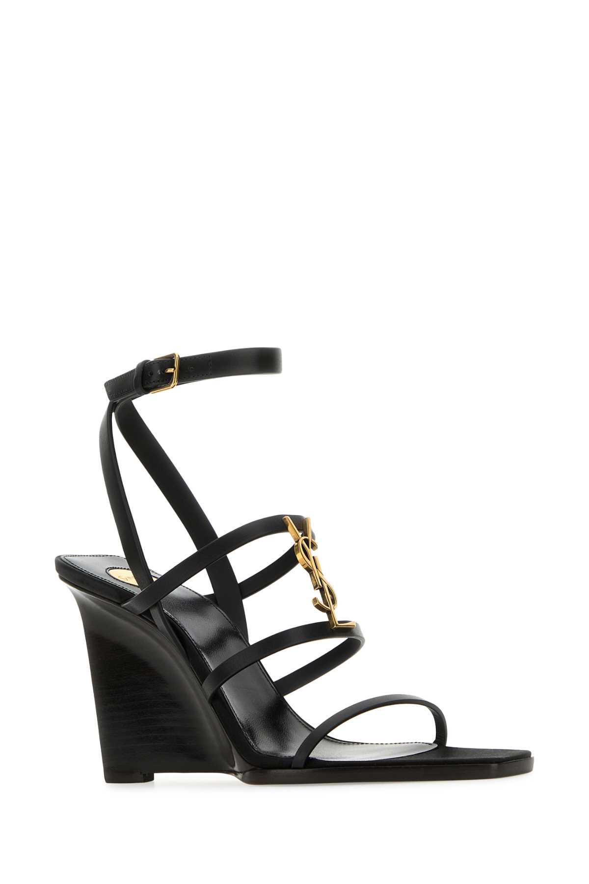 SAINT LAURENT BLACK LEATHER CASSANDRE WEDGES
