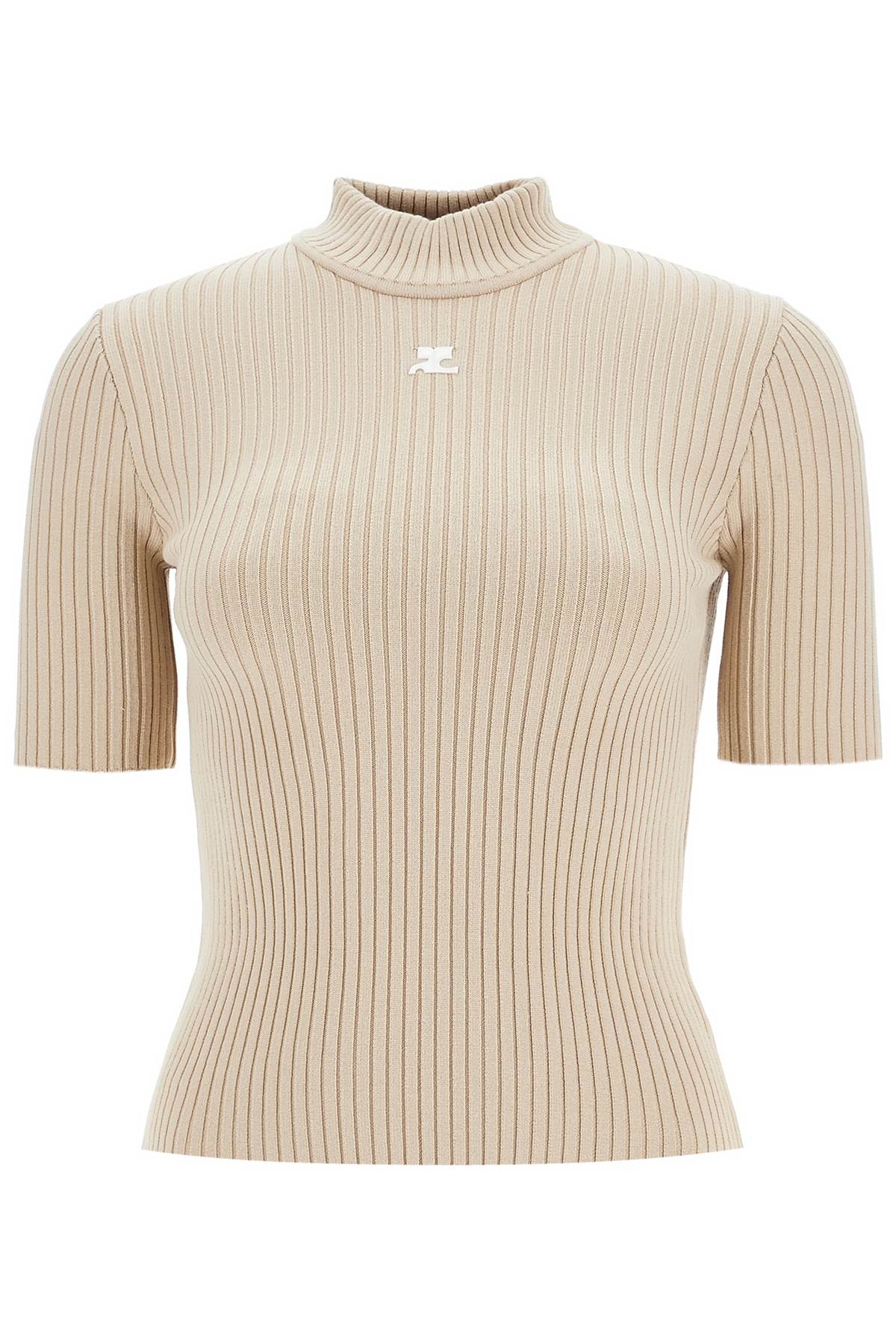 Courrèges Beige Ribbed Turtleneck Sweater