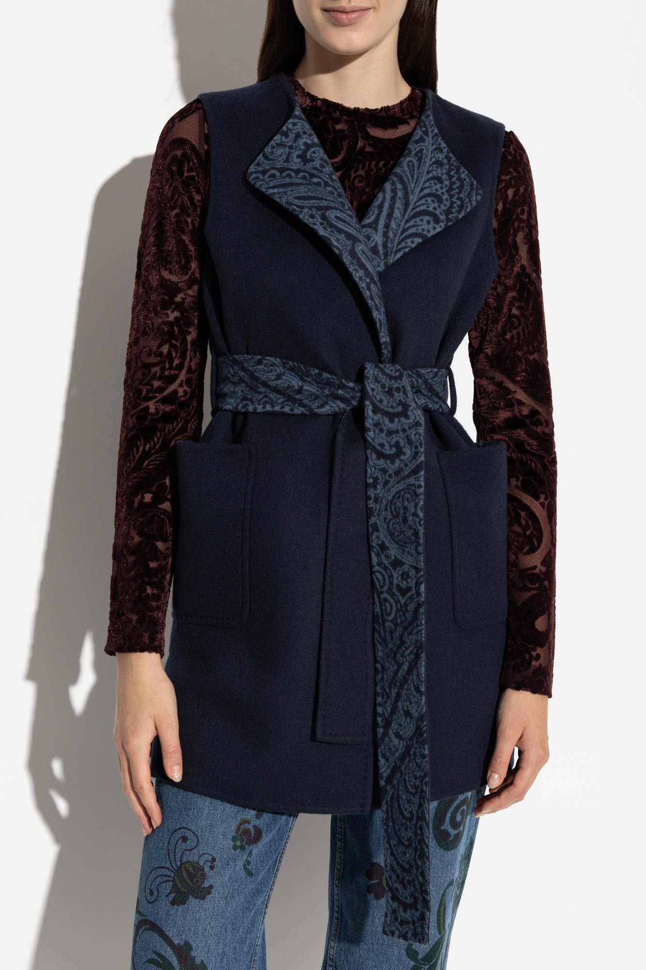Etro Waist Belt Sleeveless Jacket Front Pockets In Blue