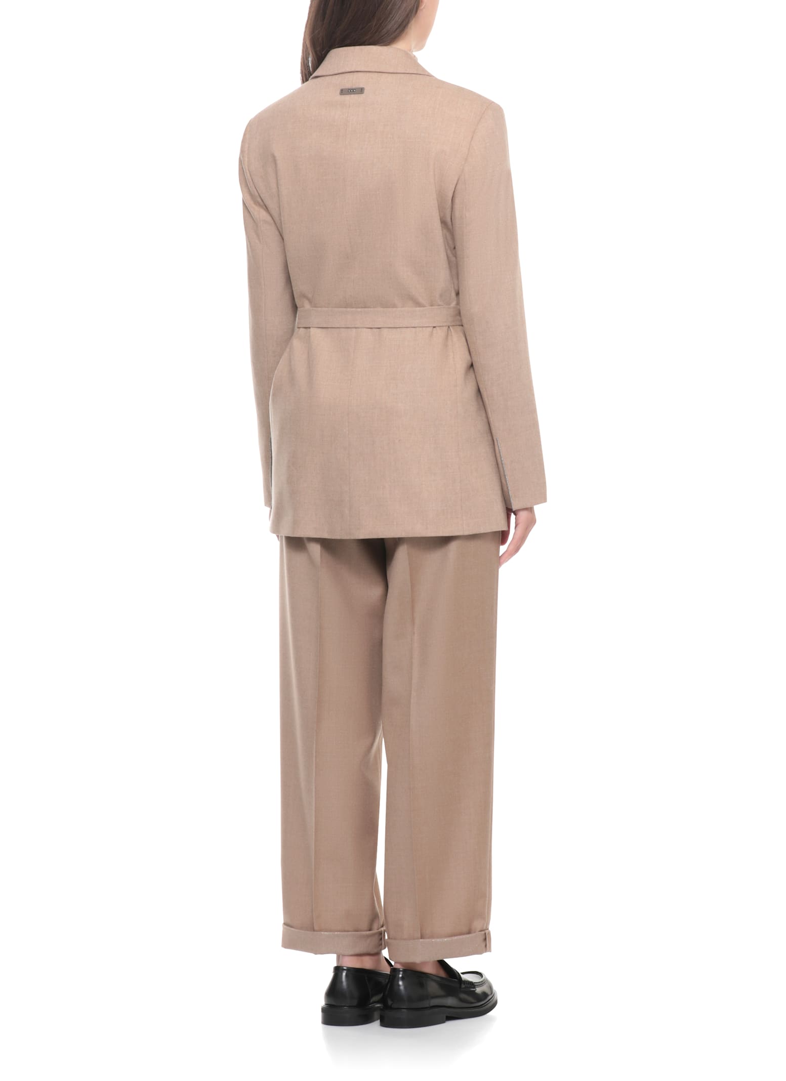 Peserico Wool Blazer With Notched Lapels And Belt In Brown