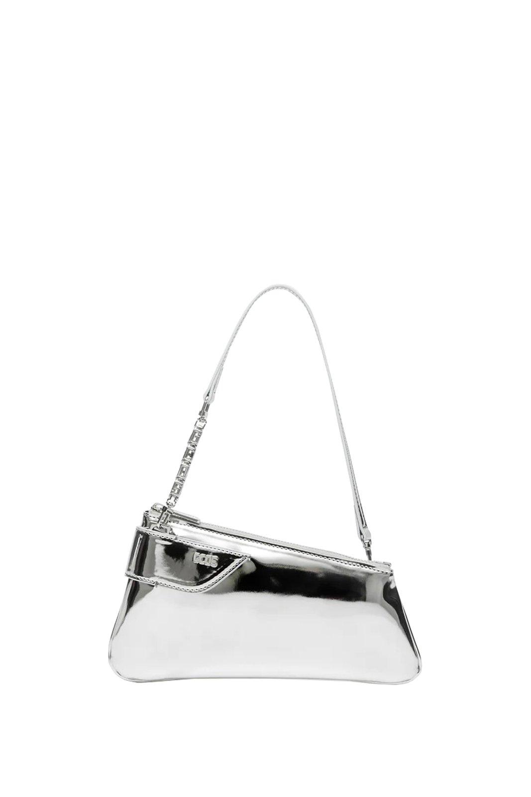 Shop Gcds Comma Notte Zipped Shoulder Bag In Silver