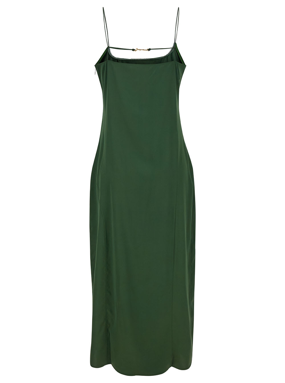 Shop Jacquemus La Robe Notte Midi Green Dress With Logo Detail And Split In Viscose Blend Woman