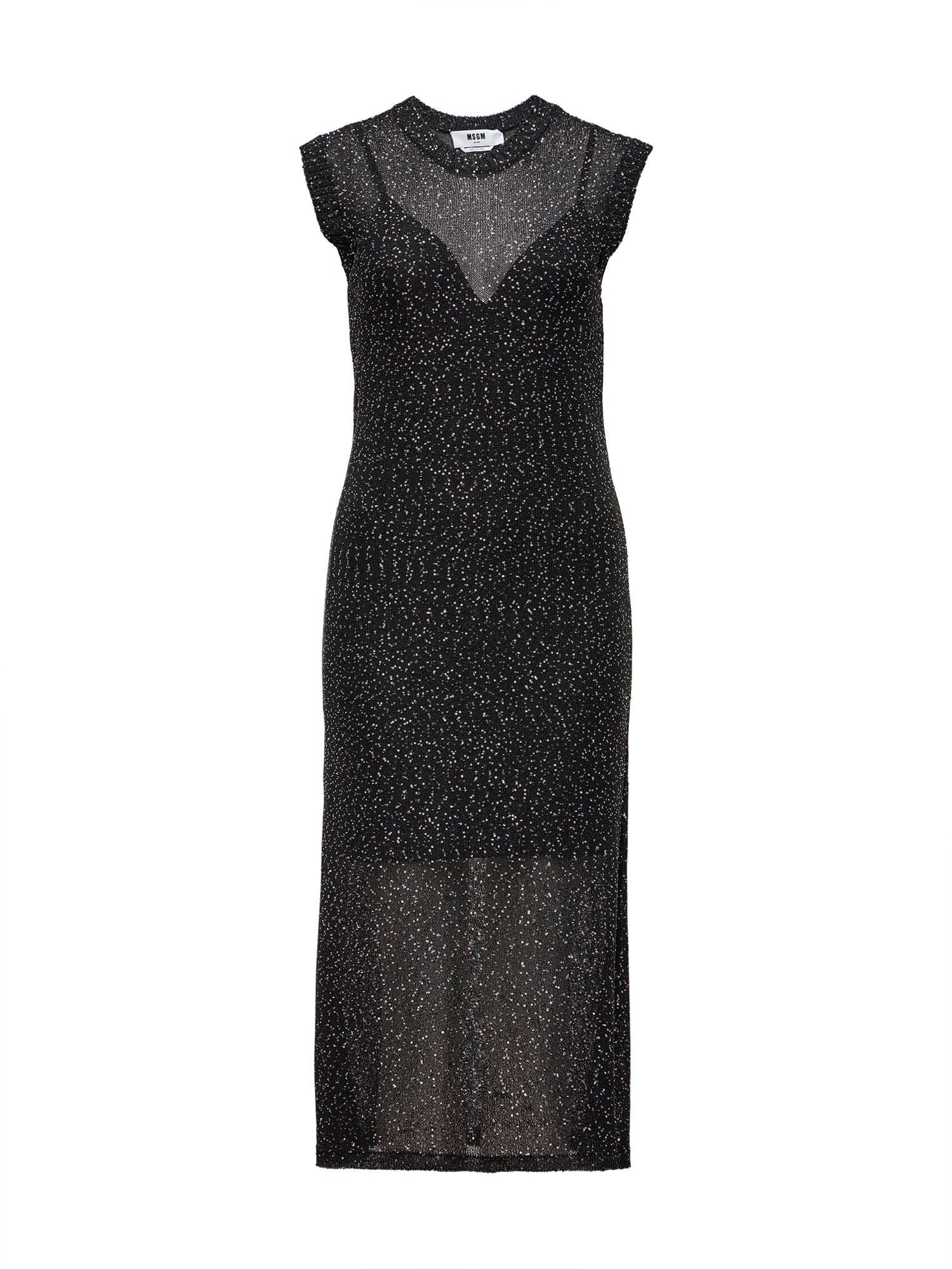 Shop Msgm Sleeveless Sequined Dress In Black