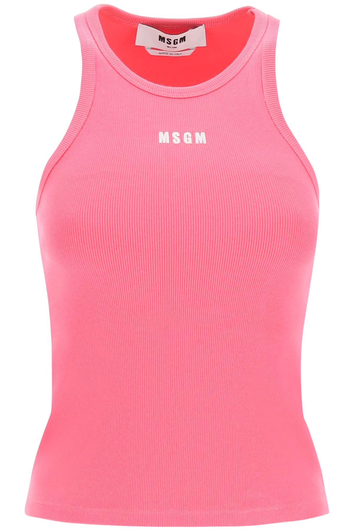 Shop Msgm Logo Embroidery Tank Top In Hot Pink (pink)