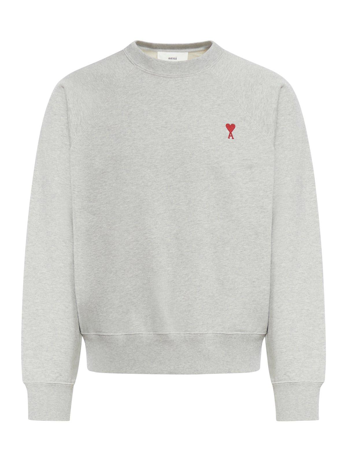 Shop Ami Alexandre Mattiussi Paris De Coeur Crewneck Sweatshirt In Grey