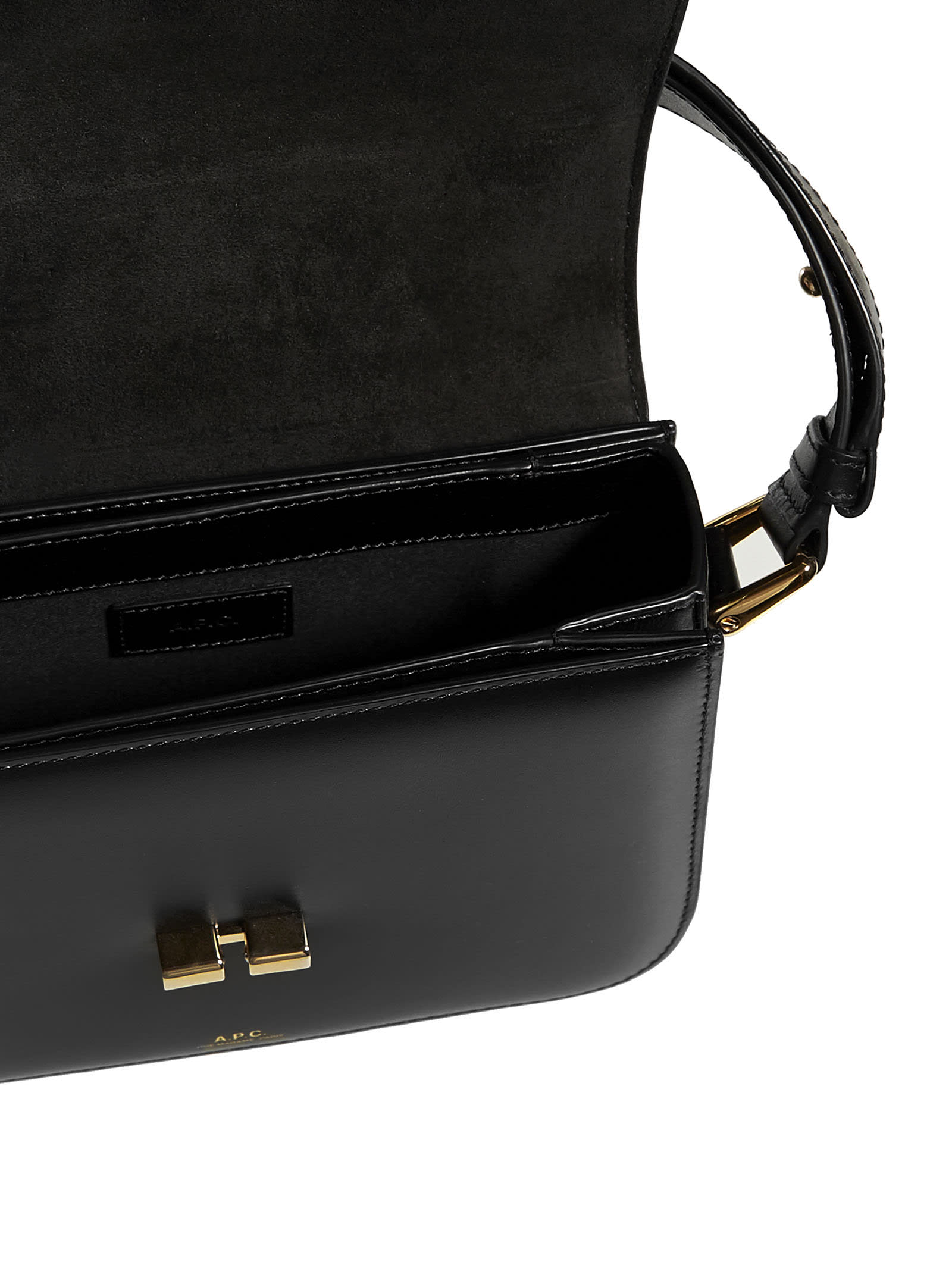 Apc Leather Shoulder Bag With Frontal Logo In Black