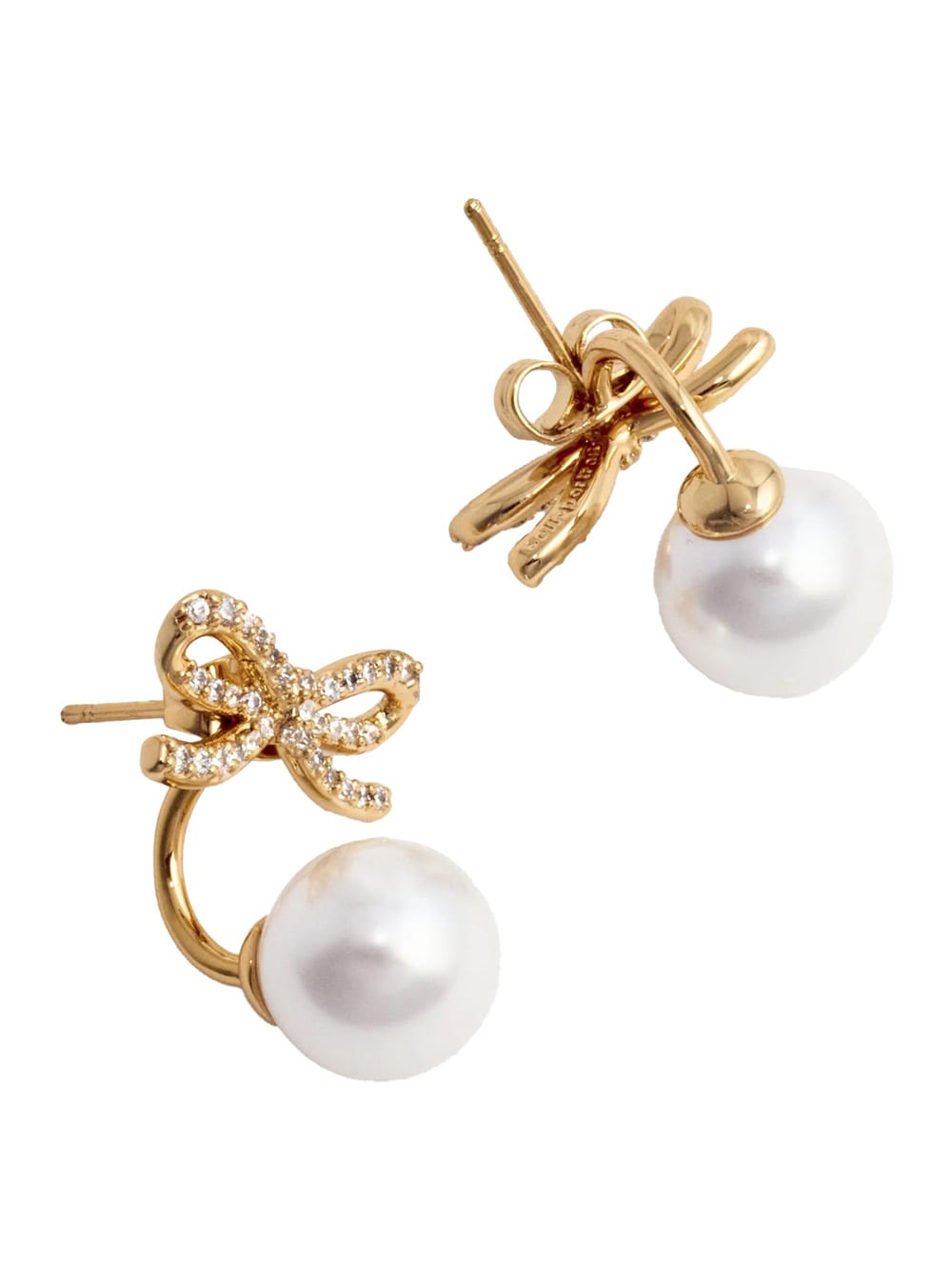 Self-portrait Crystal And Faux Pearl Bow Jacket Earrings In Neutral