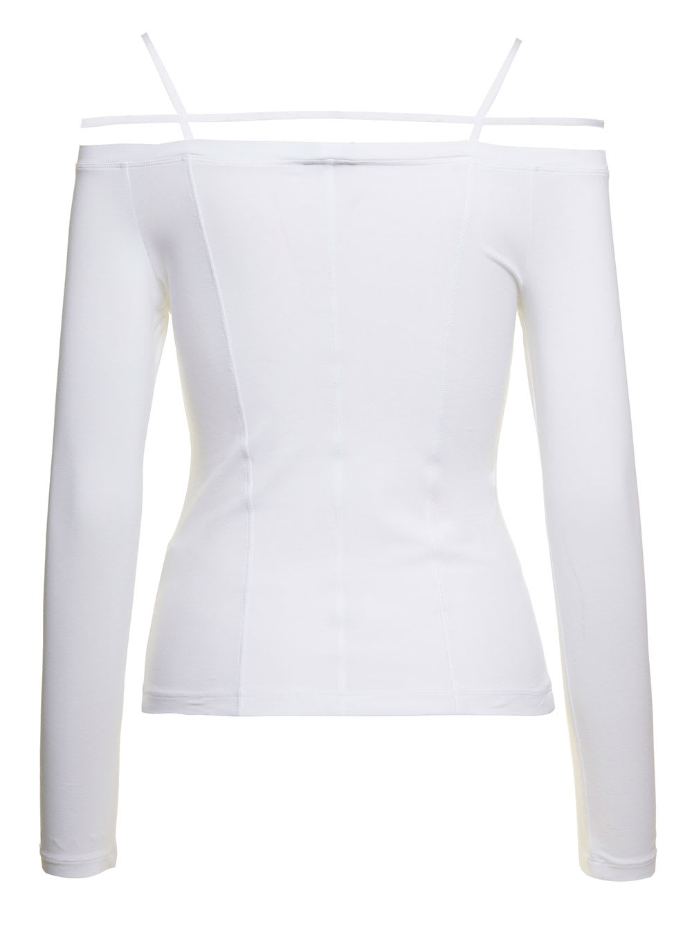 Shop Jacquemus Sierra White Long-sleeve Top With Logo Detail In Jersey Woman