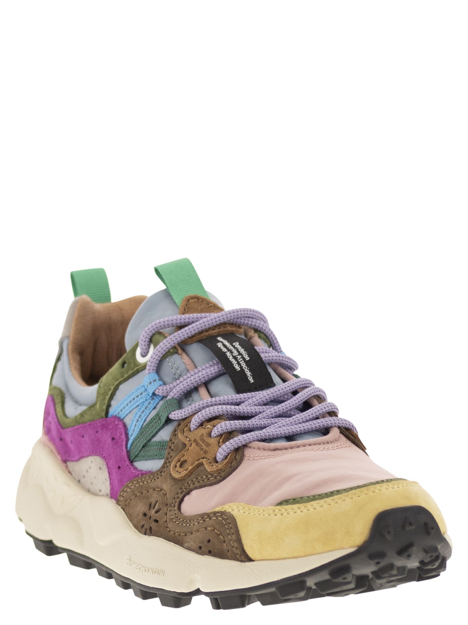 Shop Flower Mountain Yamano 3 - Sneakers In Suede And Technical Fabric In Pink/yellow