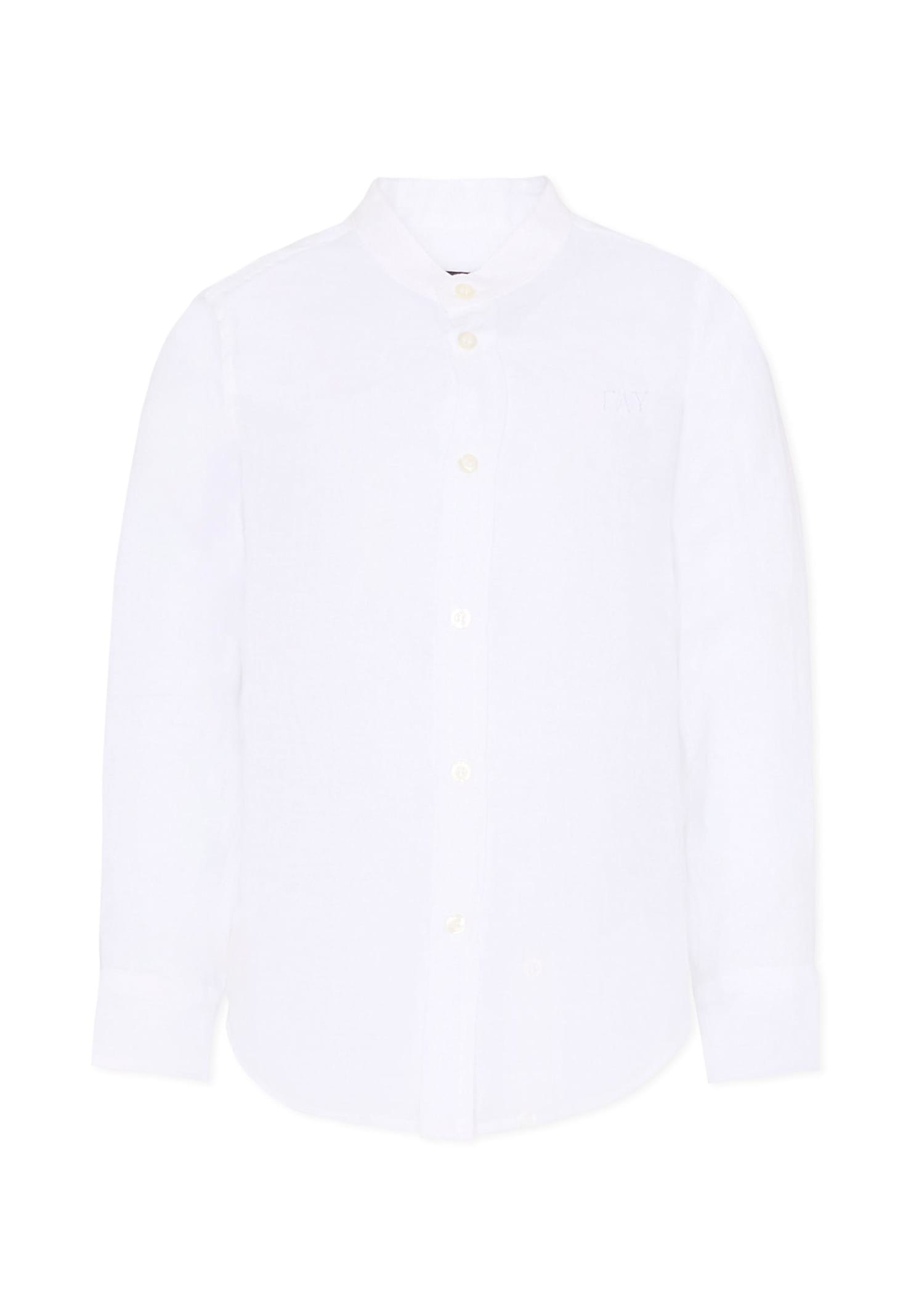 Fay White Shirt For Boy With White Logo In White