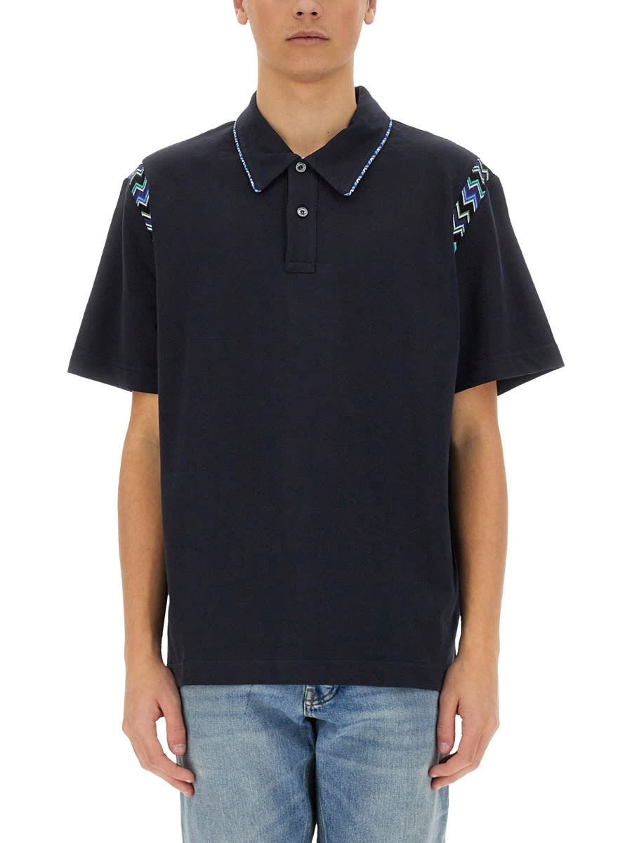 Polo Shirt With Zig Zag Embroidery