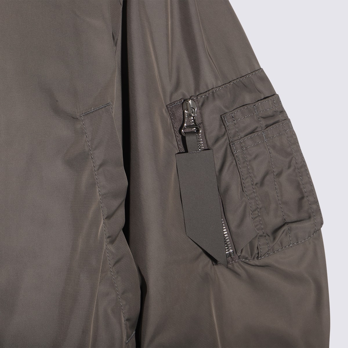 Attico Grey Bomber Jacket With Front Zip Closure And One Zipped Pocket On The Sleeve In Tech Fabric Woman In Gray