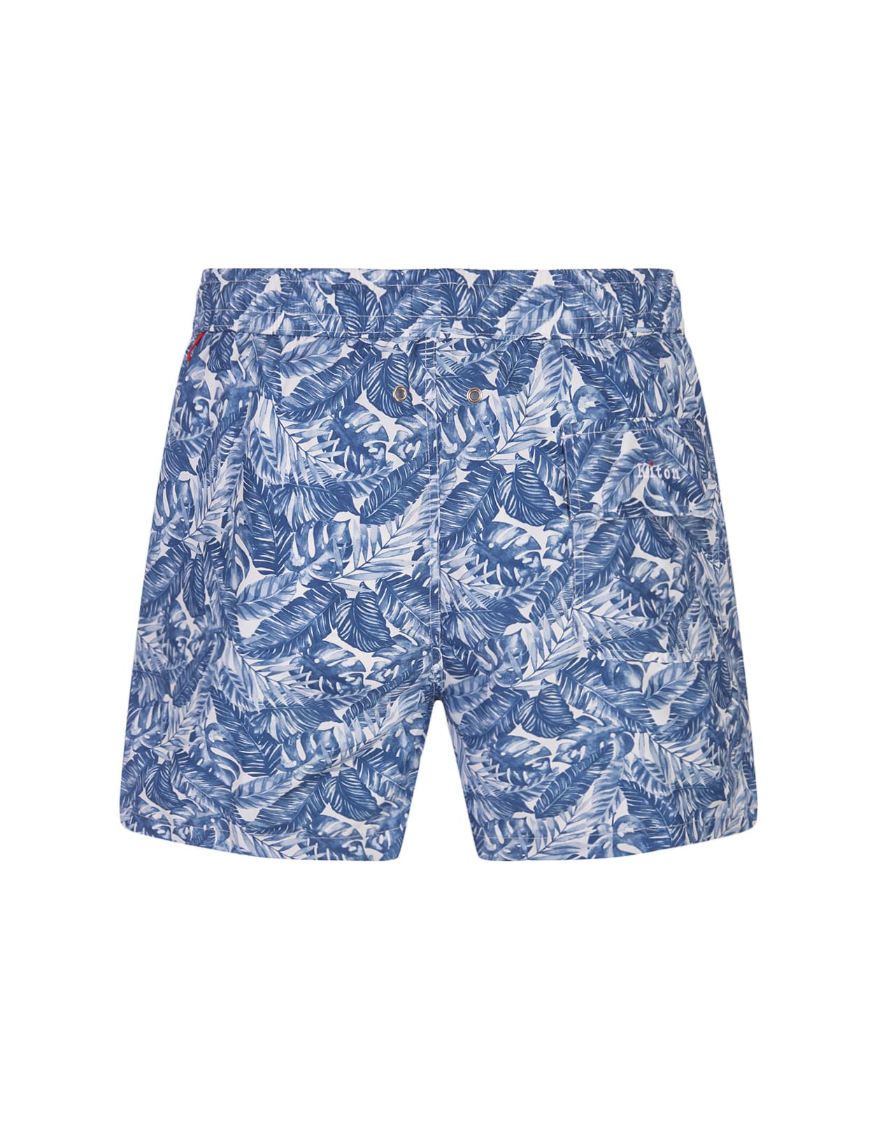 Shop Kiton White Swim Shorts With Blue Foliage Print