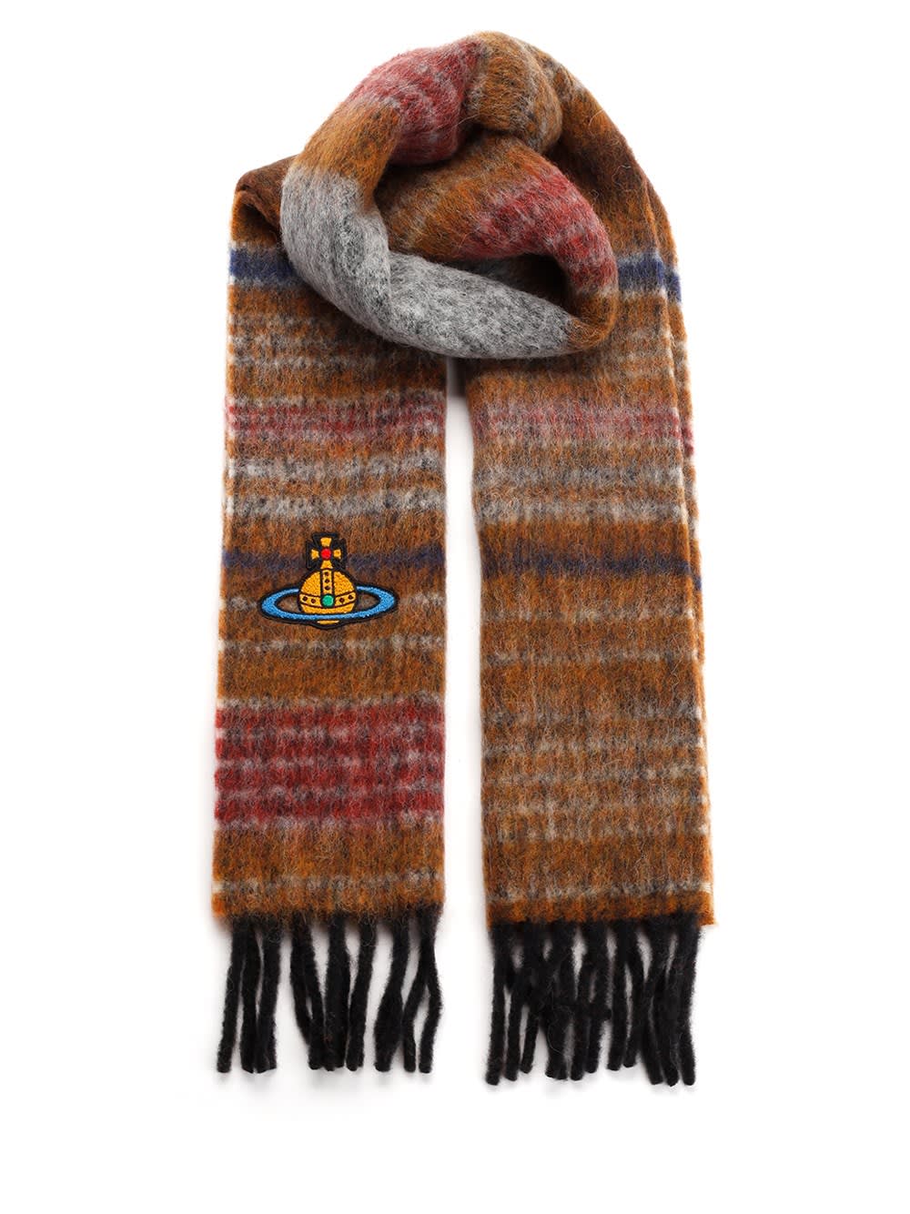 小物 Vivienne Westwood fooded scarf Vivienne Westwood Orb Embroidered Fringed Scarf In Yellow