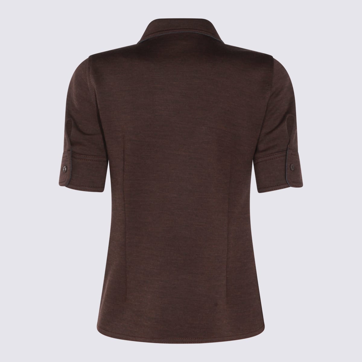 Gucci Women Brown Shirt With Polo Style Pointed Collar In Wool And Cotton Blend Woman In Brown