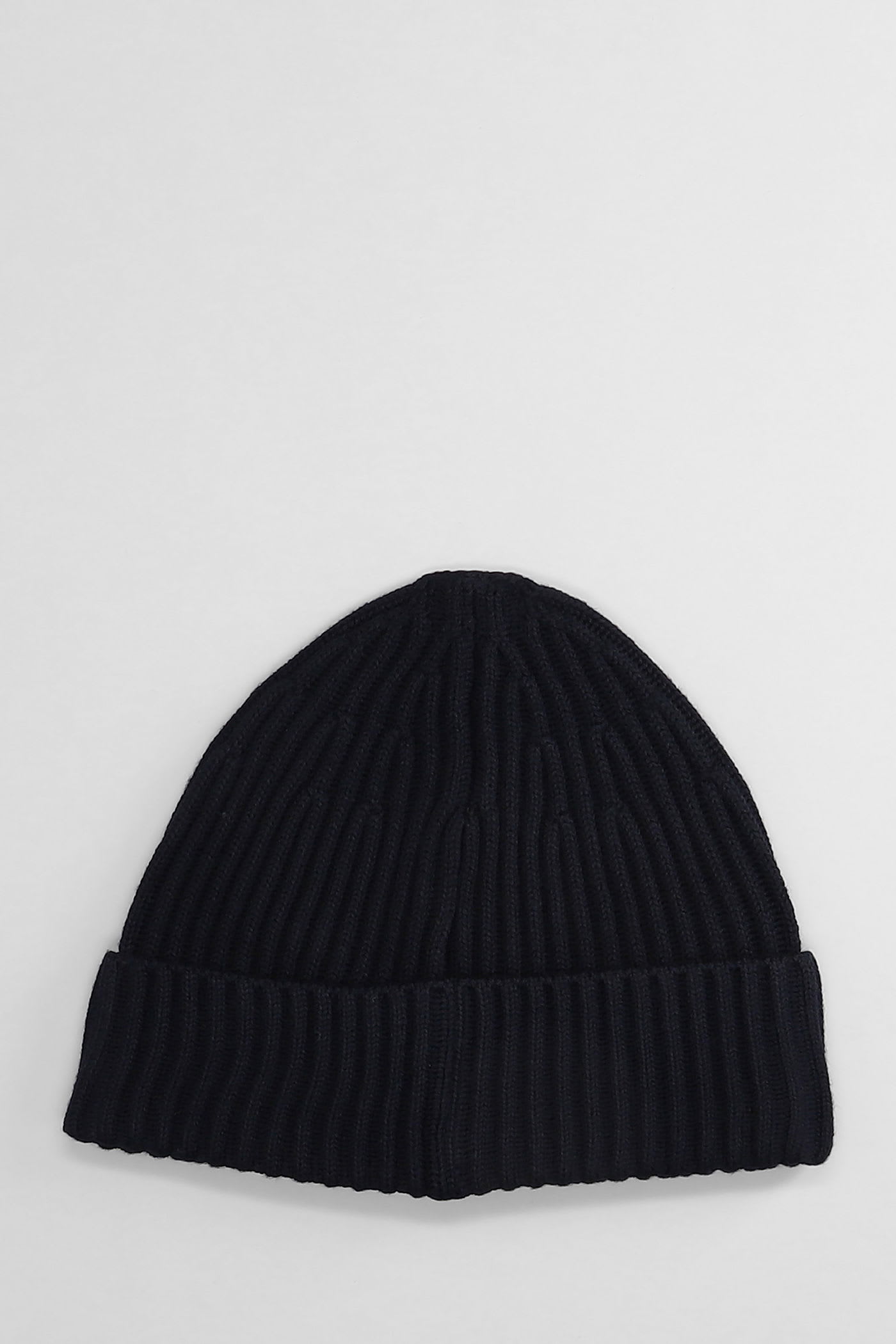 Stone Island Ribbed Knit Fisherman Beanie With Turn-up Cuff In Black