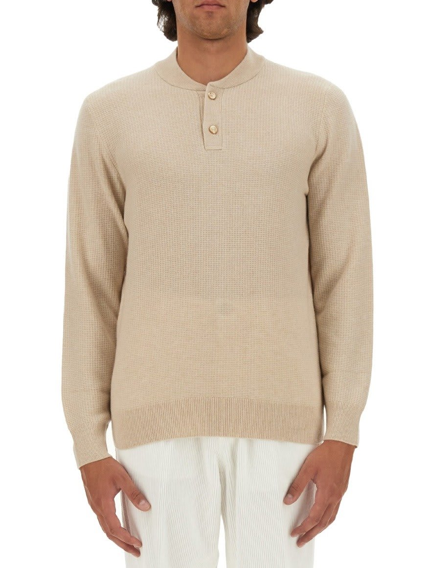 Shop Brunello Cucinelli Waffle Stitch Knitted Jumper In Sand